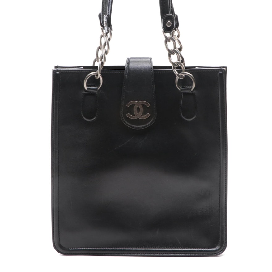 Chanel Tall Tote Bag with Interlocking CC Hardware in Calfskin Leather