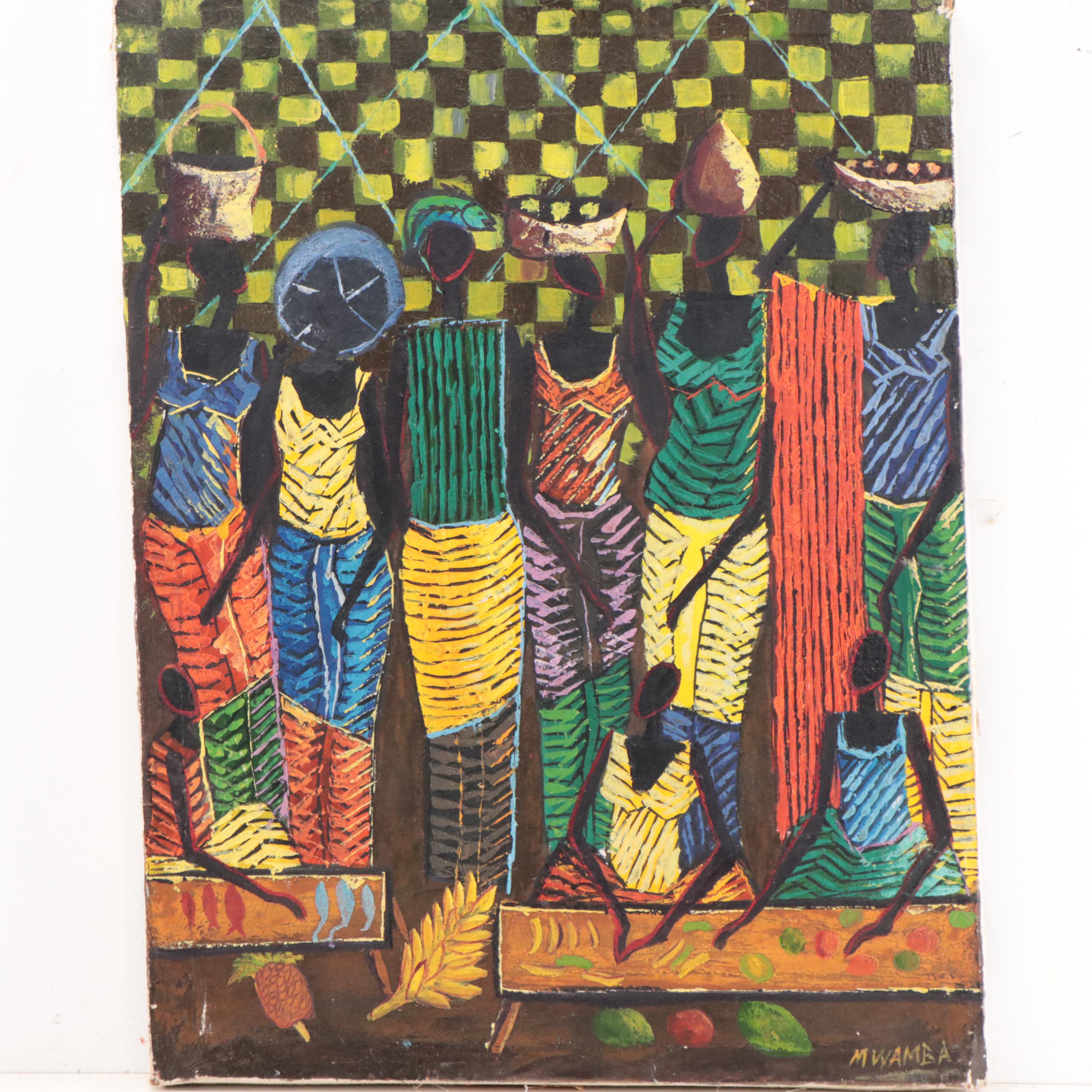 Mwamba Mulangala Stylized Figural Acrylic Painting