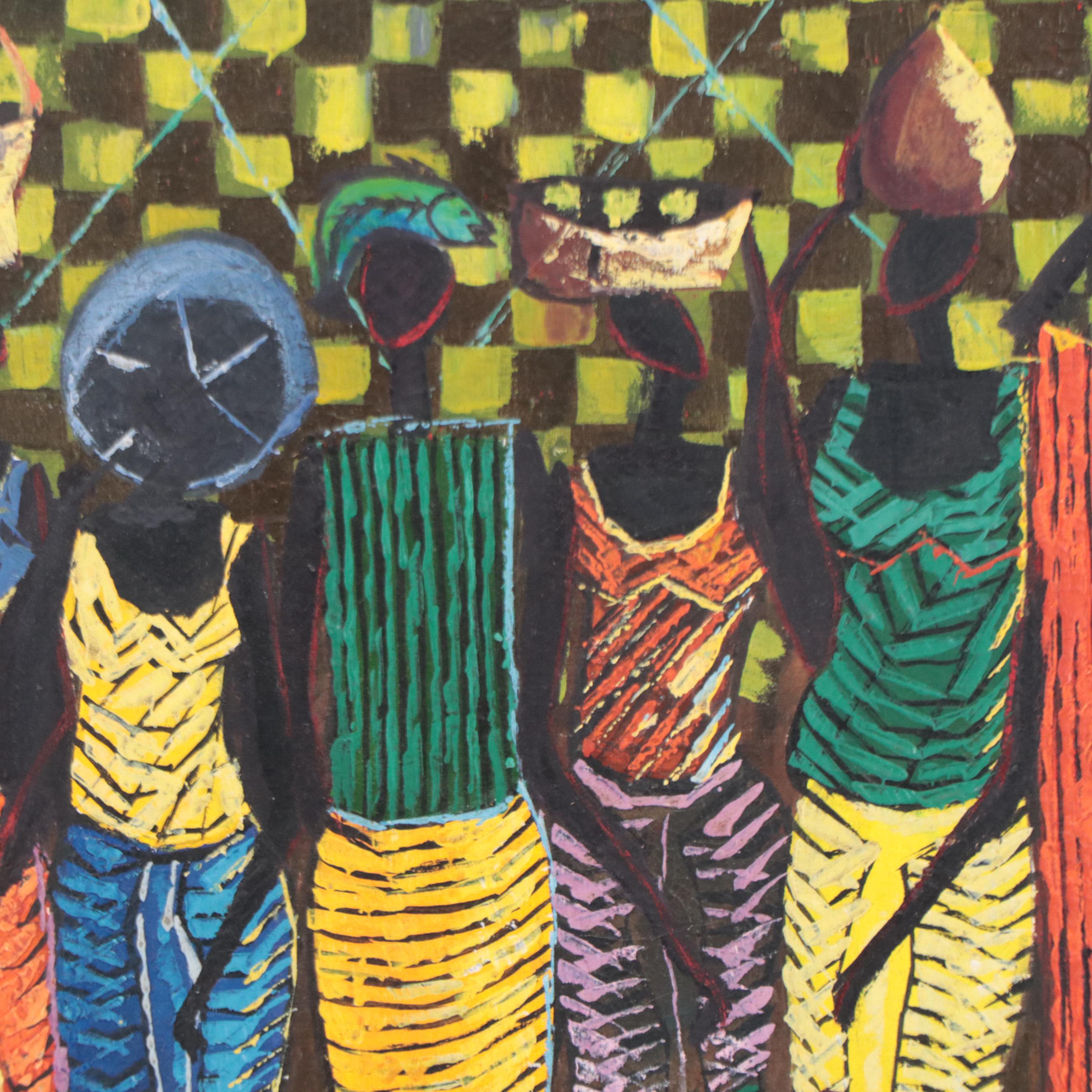 Mwamba Mulangala Stylized Figural Acrylic Painting