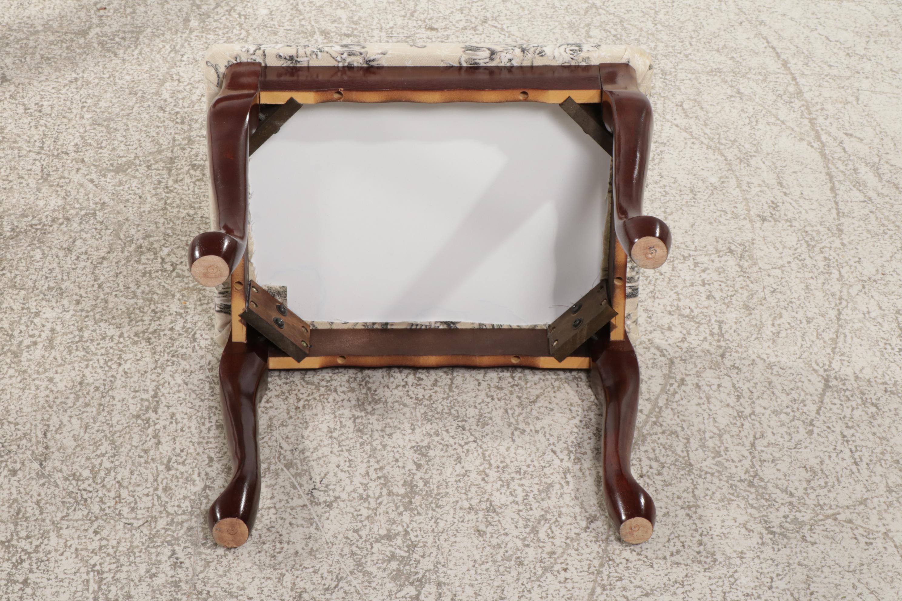 French Provincial Style Fruitwood and Glass Top Coffee Table with Footstool
