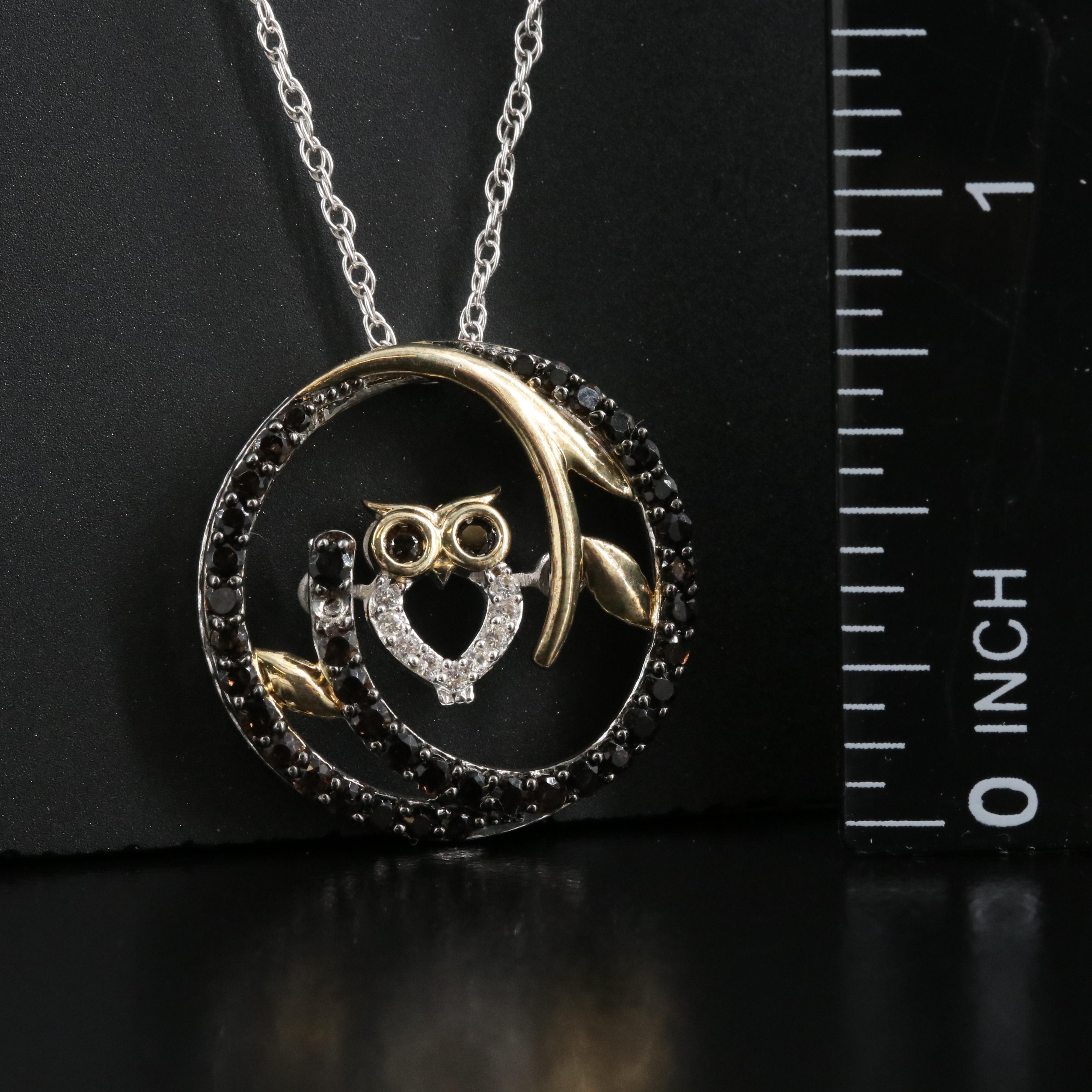 Sterling Smoky Quartz and Sapphire Owl Tremble Pendant Necklace