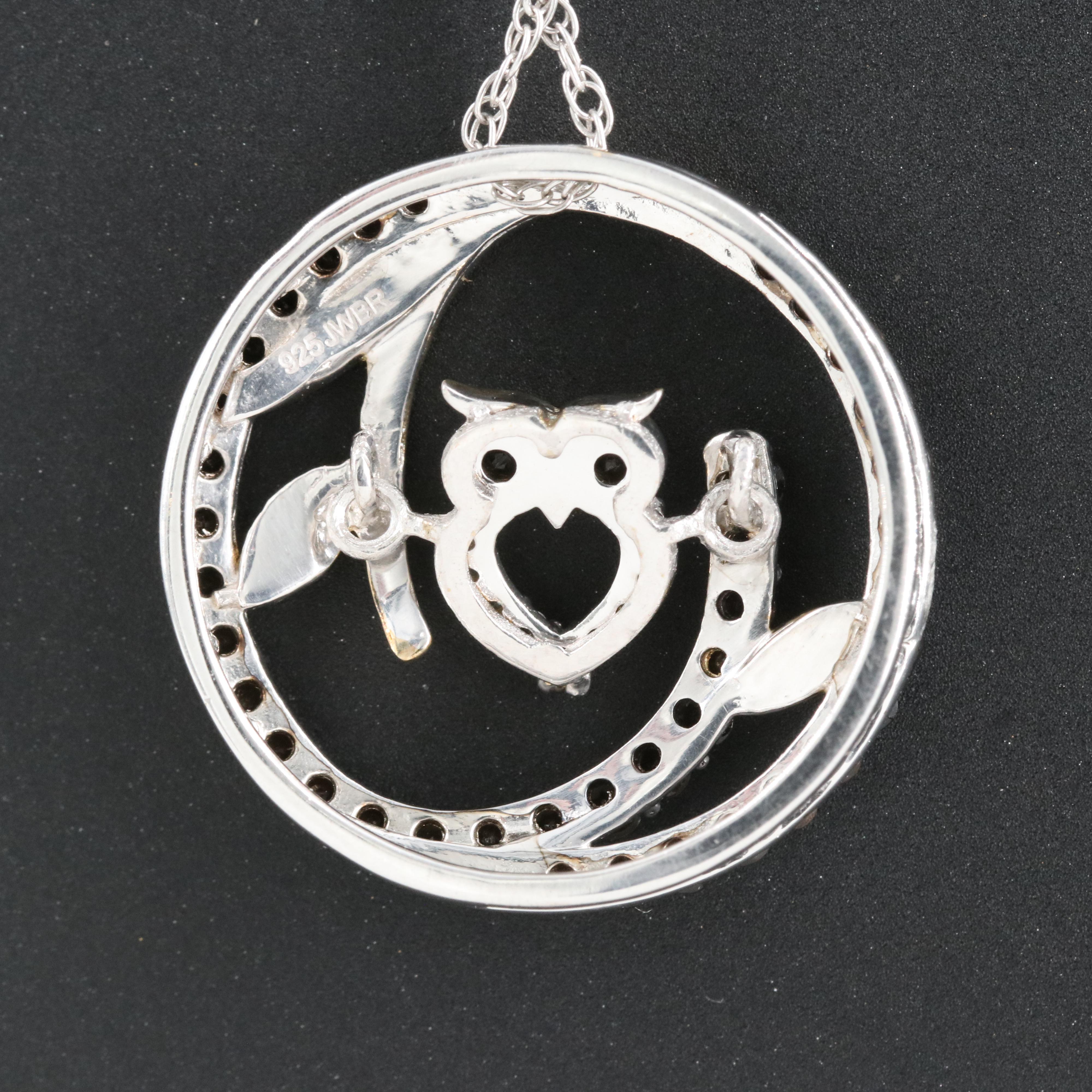 Sterling Smoky Quartz and Sapphire Owl Tremble Pendant Necklace