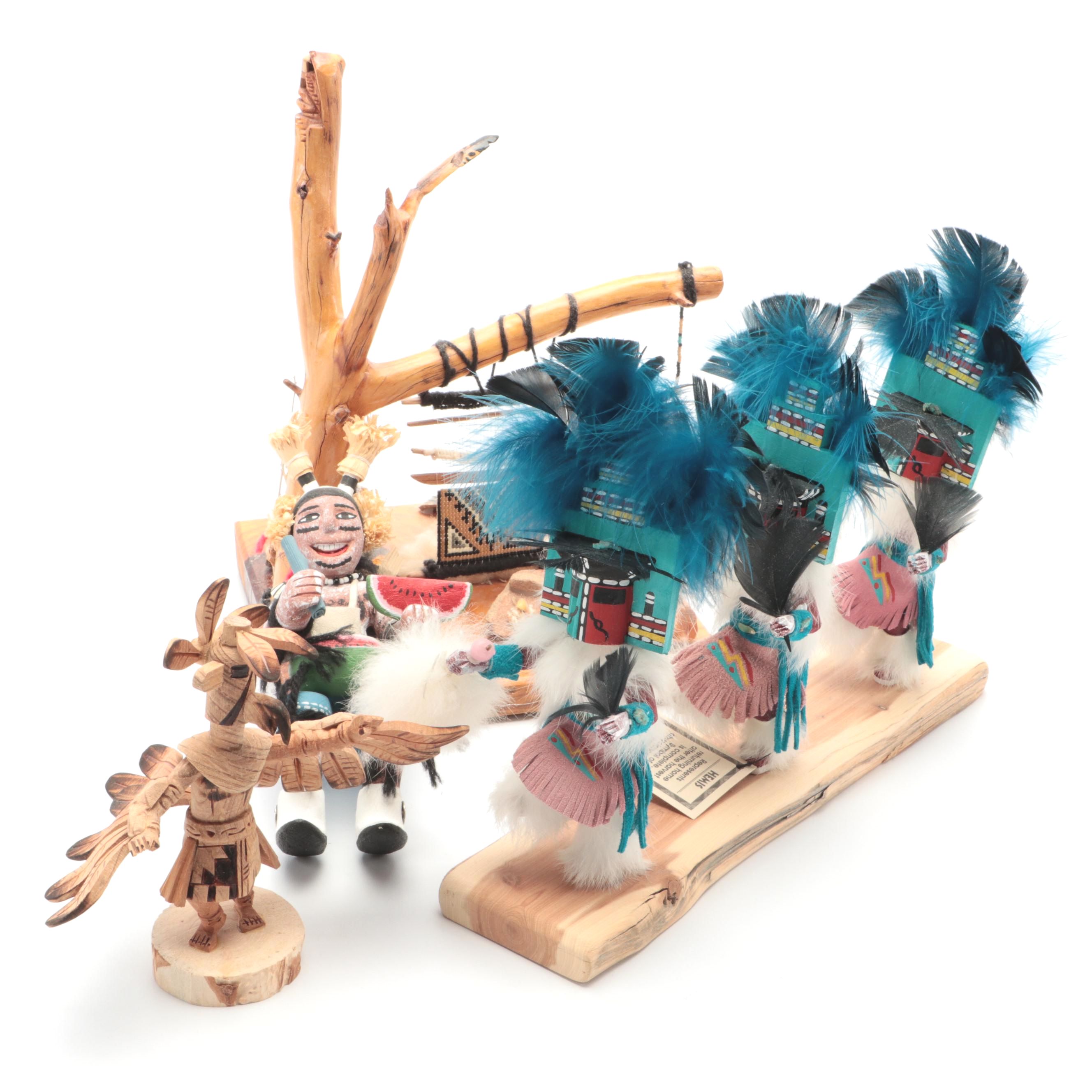 Artist Signed Hopi "Hemis Harvest Dancers" Other Kachinas and Diorama