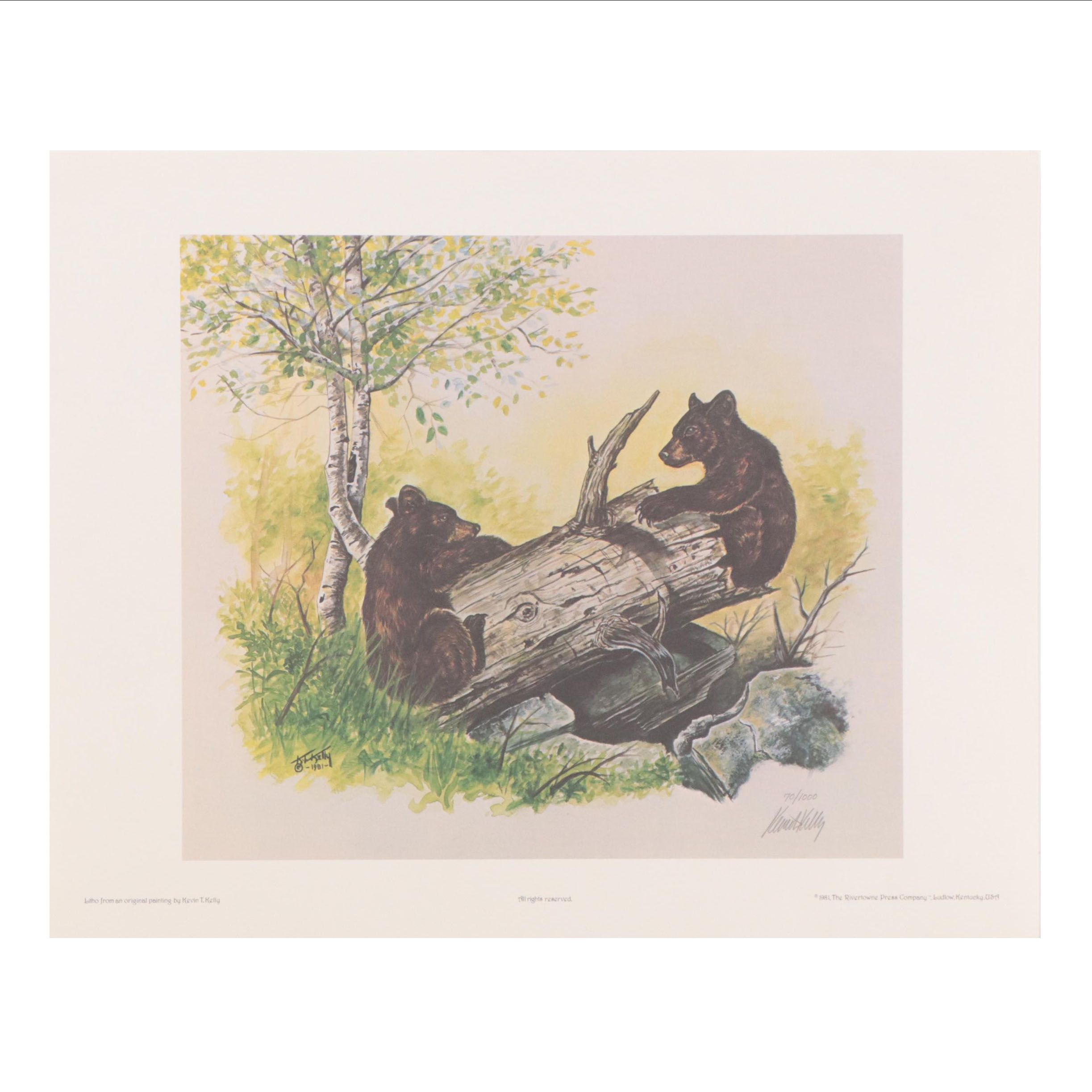Kevin T. Kelly Offset Lithograph of Two Bear Cubs, 1981