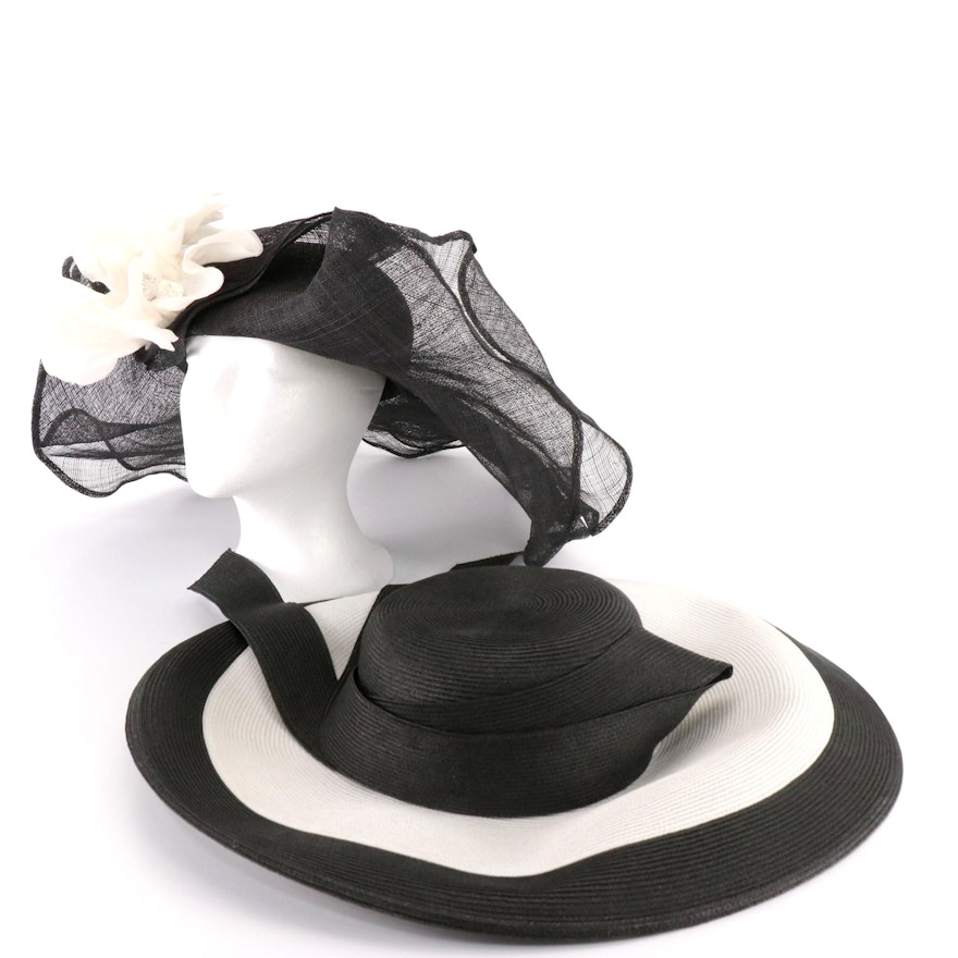 Eric Javits and Carina Gatto Black/White Wide Brim Hats with Box