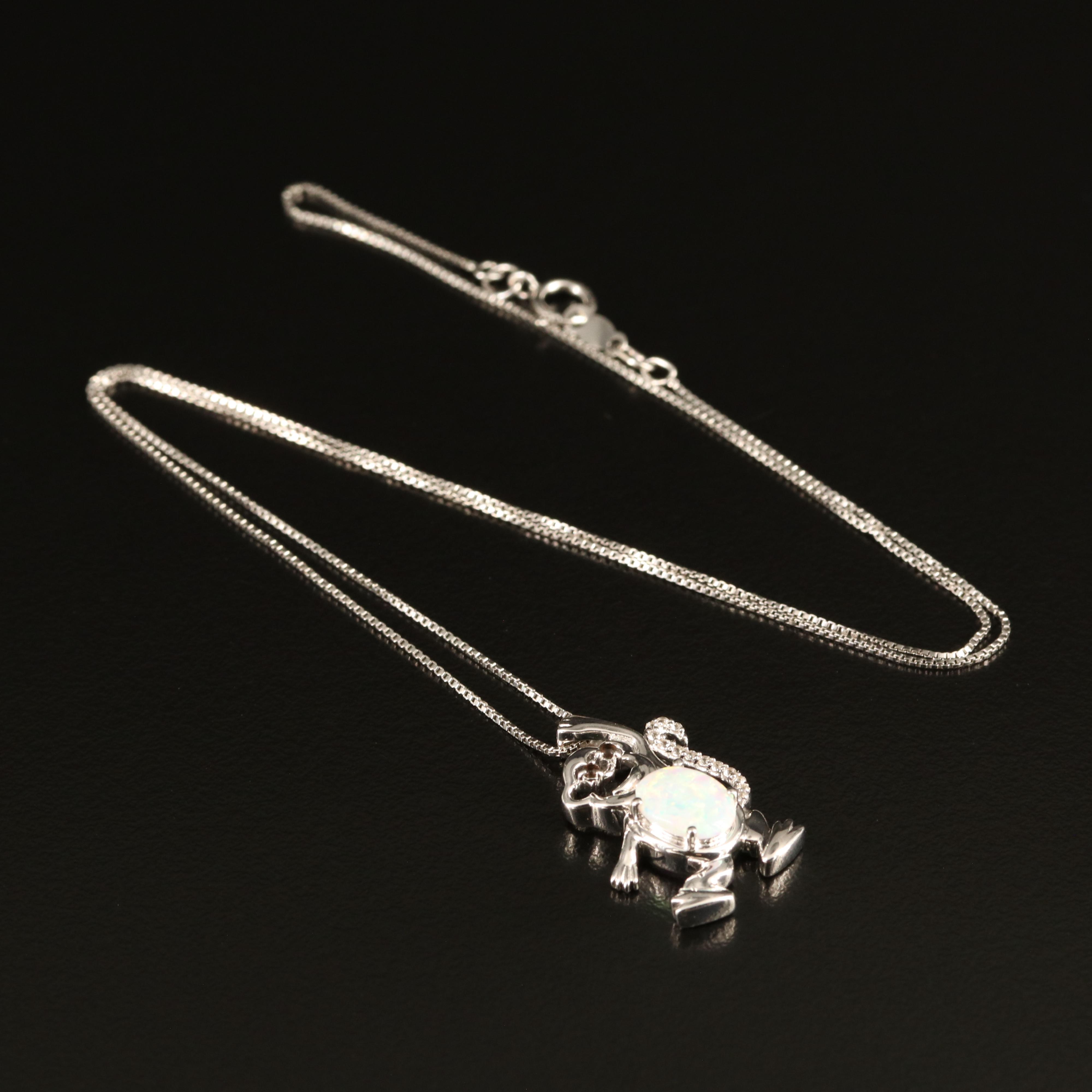 Sterling Opal, Sapphire and Smoky Quartz Monkey Pendant Necklace