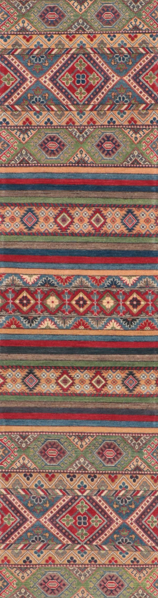 2'8 x 9'9 Hand-Knotted Afghan Kazak Carpet Runner