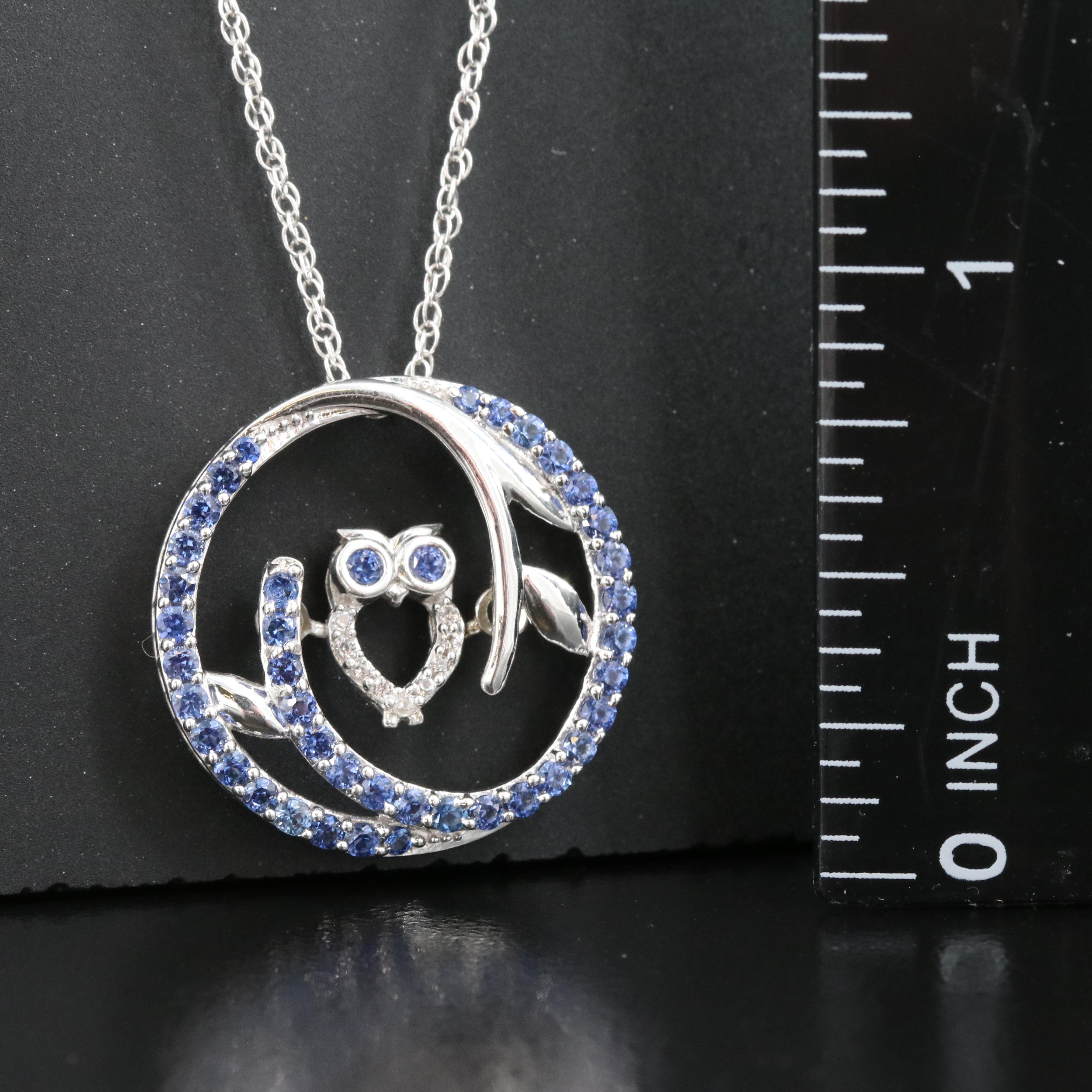 Sterling Sapphire Owl Tremble Pendant Necklace
