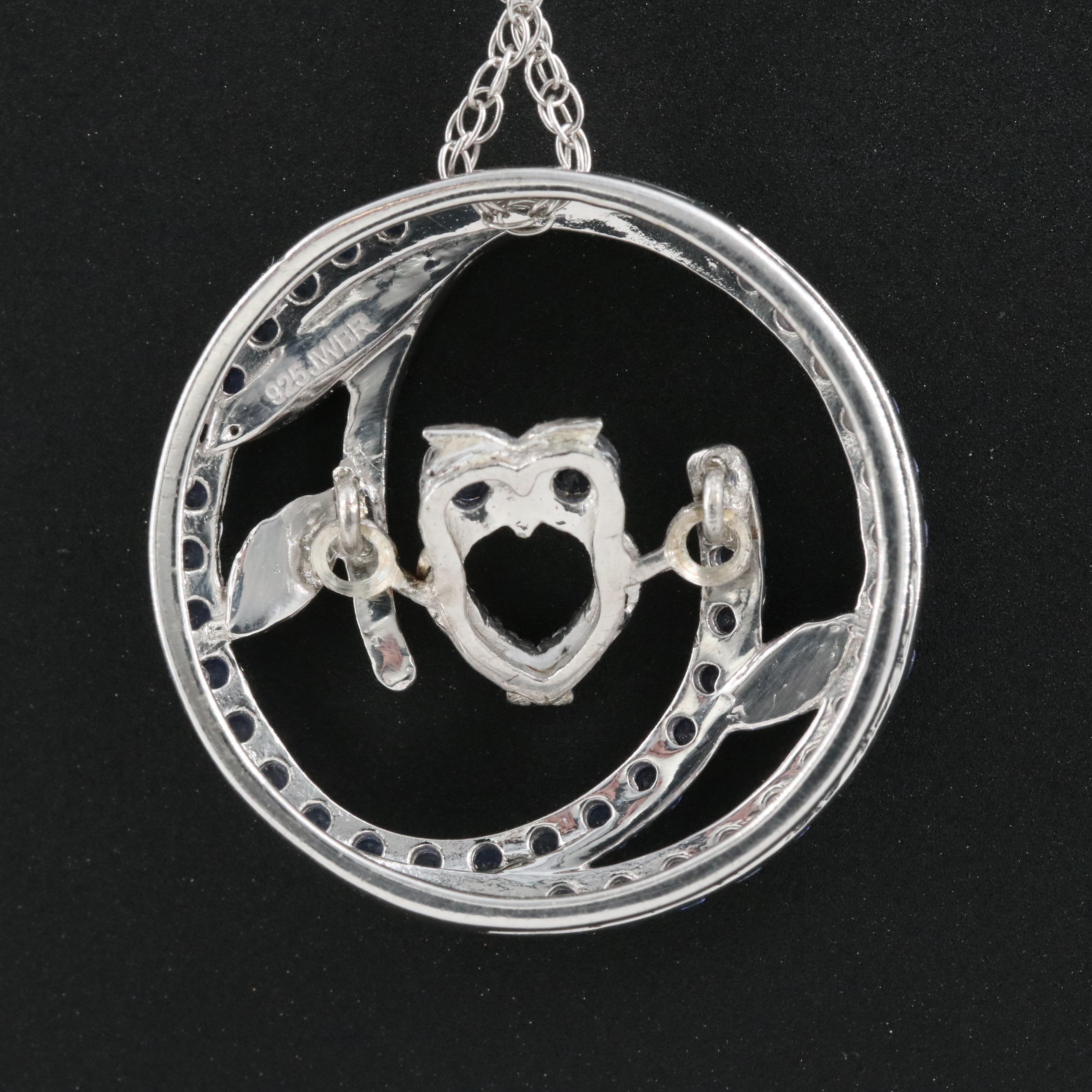 Sterling Sapphire Owl Tremble Pendant Necklace