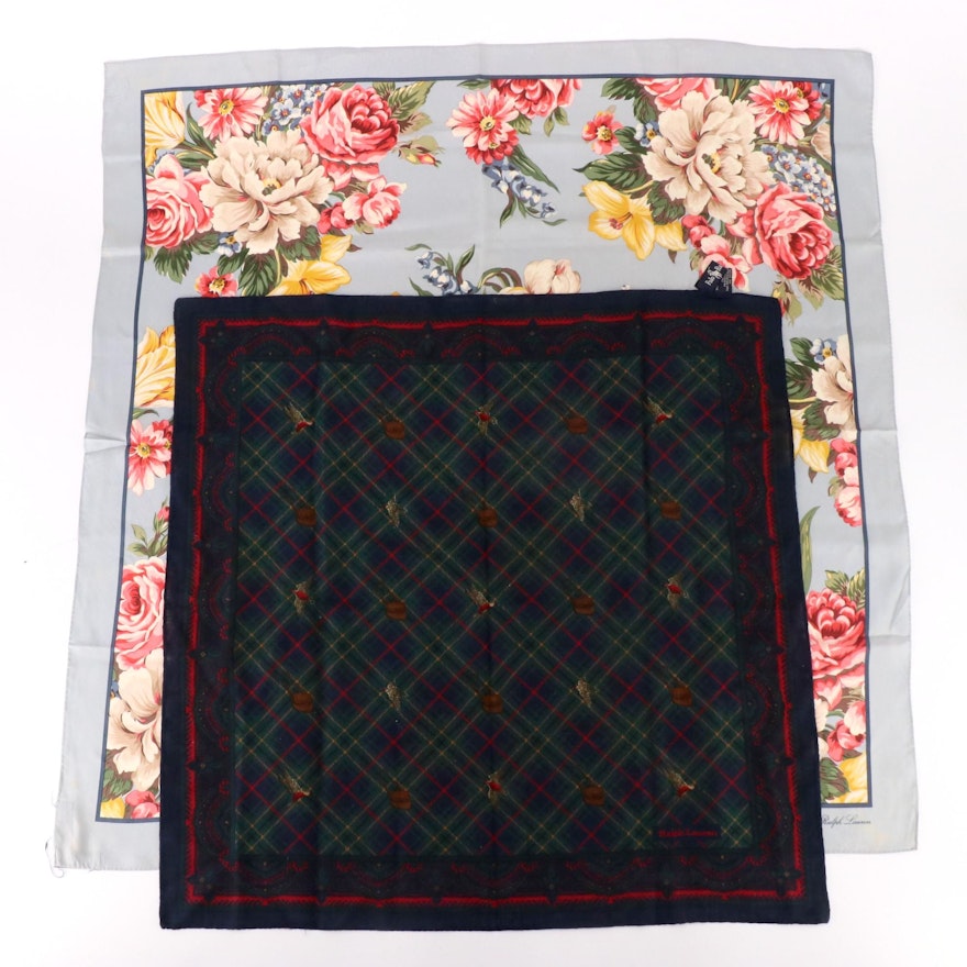 Ralph Lauren Floral and Plaid Lightweight Square Scarves