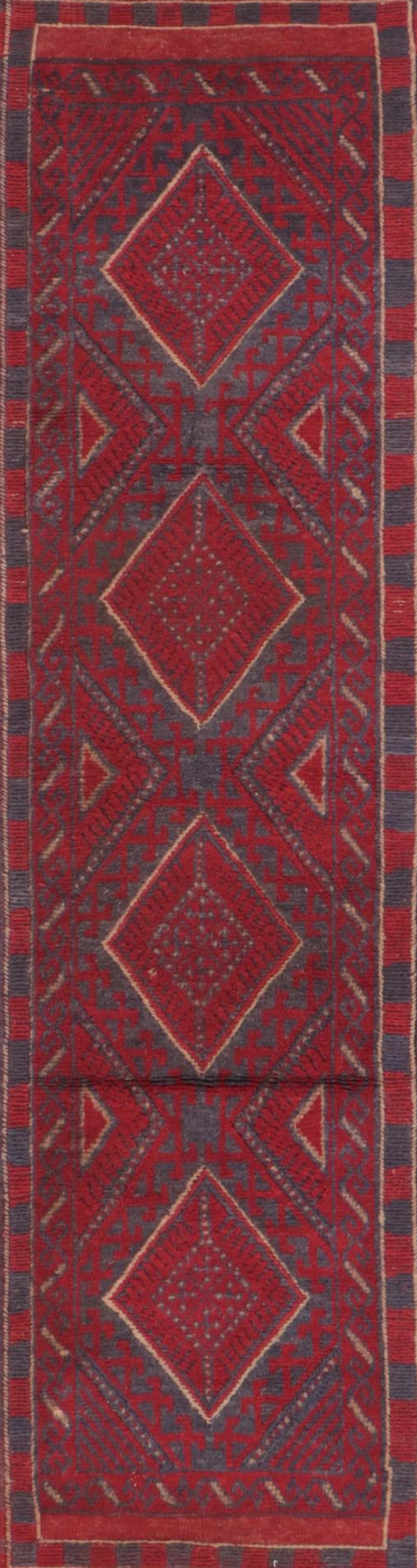 1'11 x 8' Hand-Knotted Afghan Mixed Technique Carpet Runner
