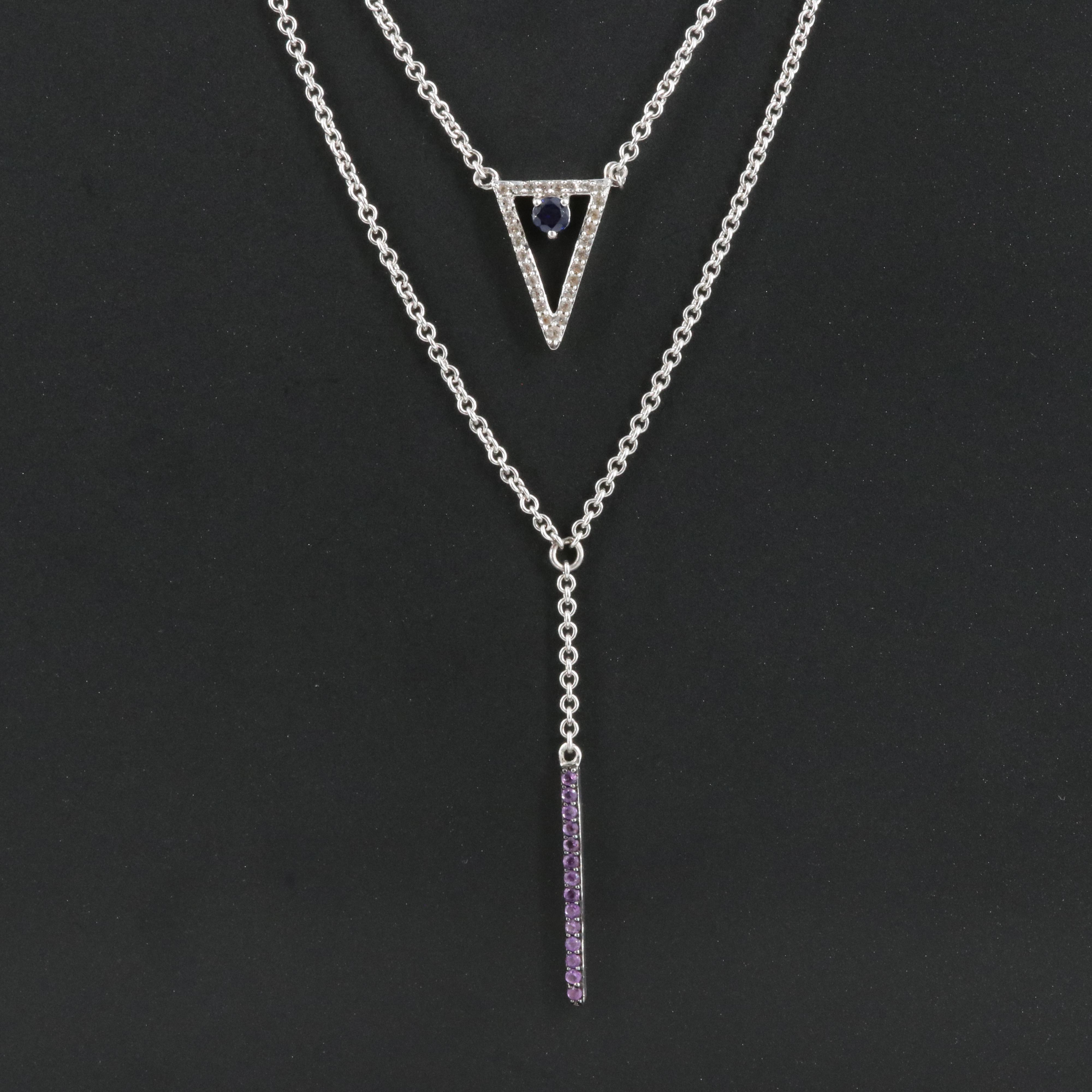 Sterling Sapphire and Amethyst Necklace