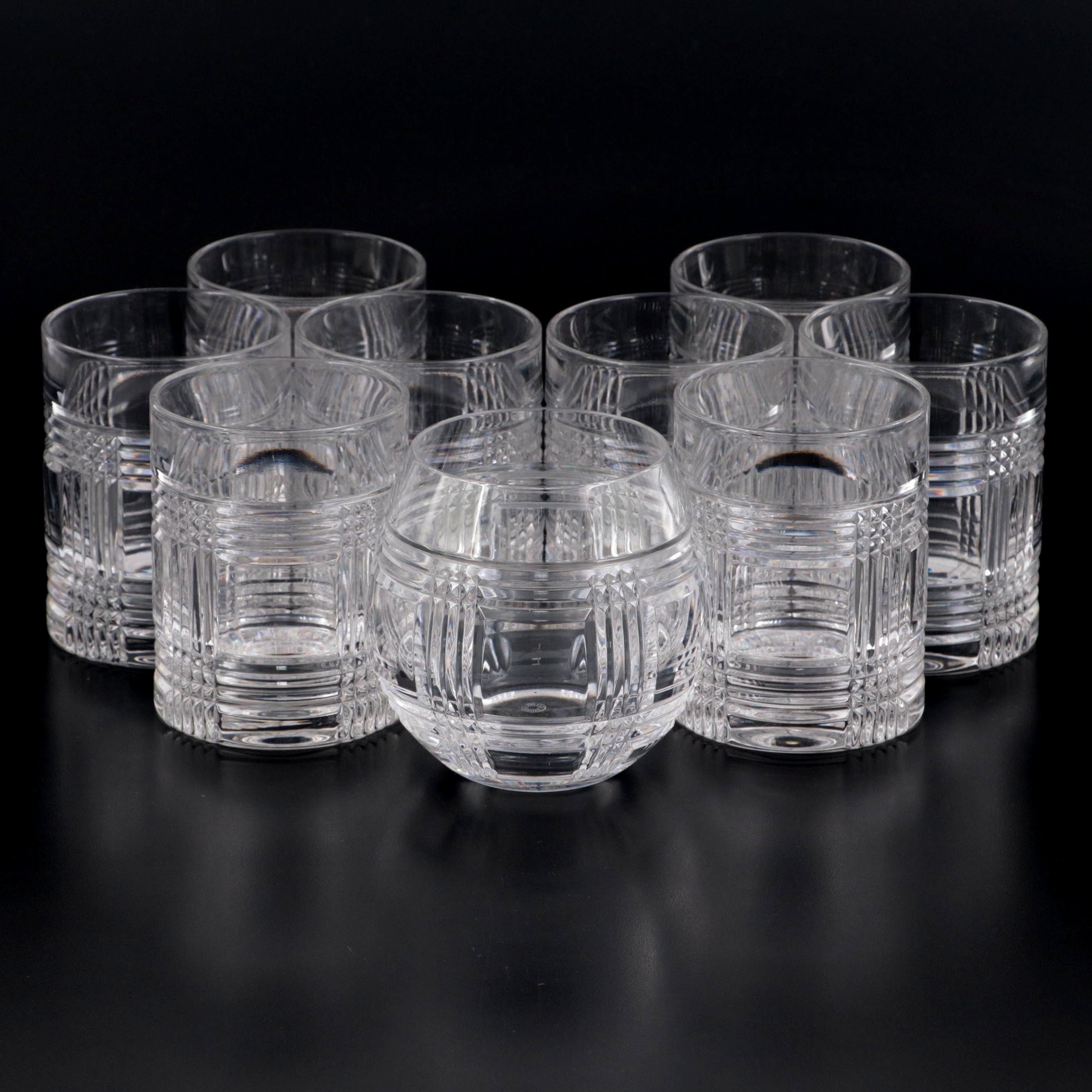 Ralph Lauren Crystal "Glen Plaid" Double Old Fashioned and Roly Poly Glasses