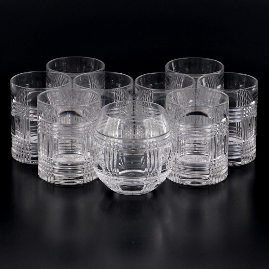 Ralph Lauren Crystal "Glen Plaid" Double Old Fashioned and Roly Poly Glasses