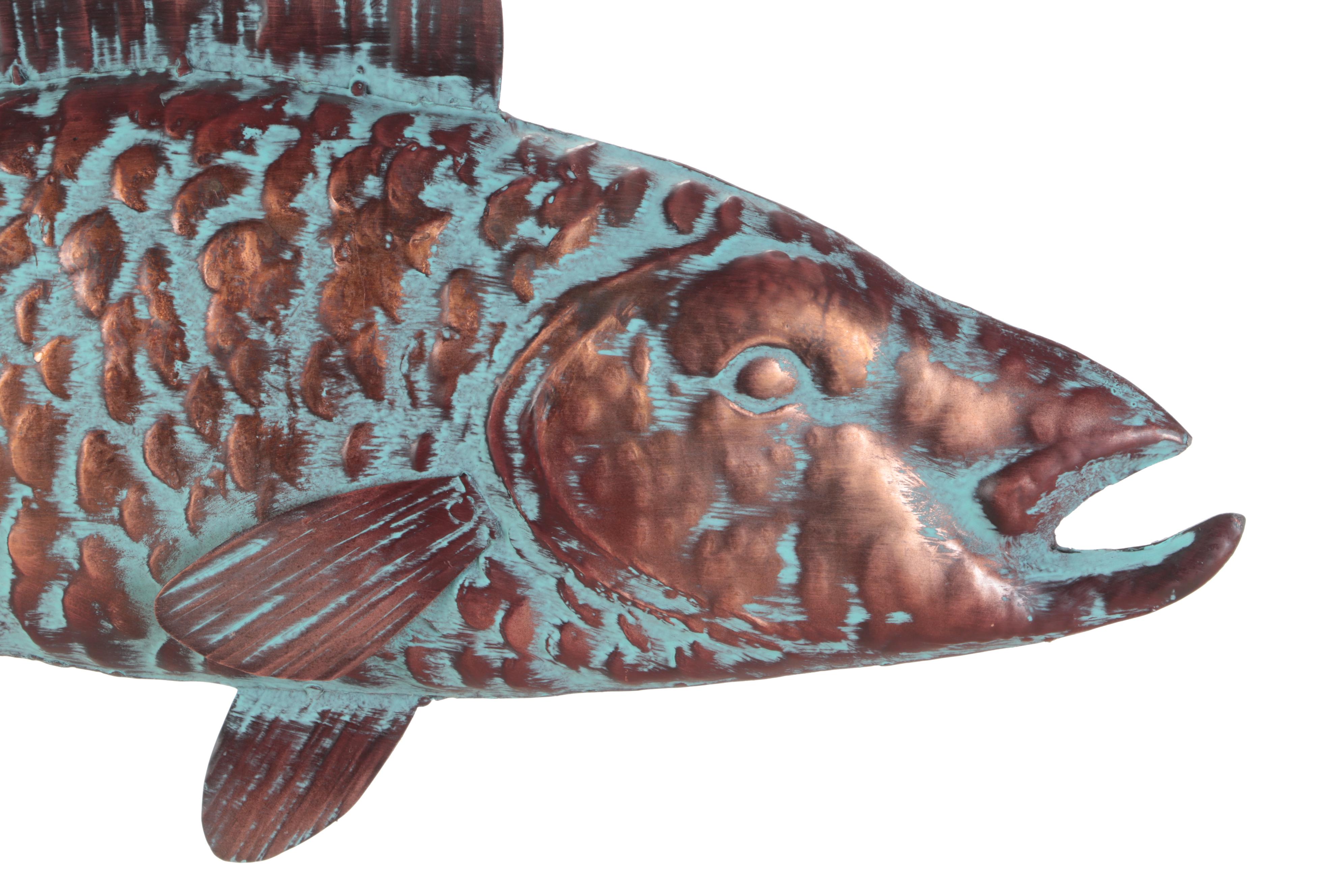 Patinated Copper Wall-Mount Hanging Fish Sign