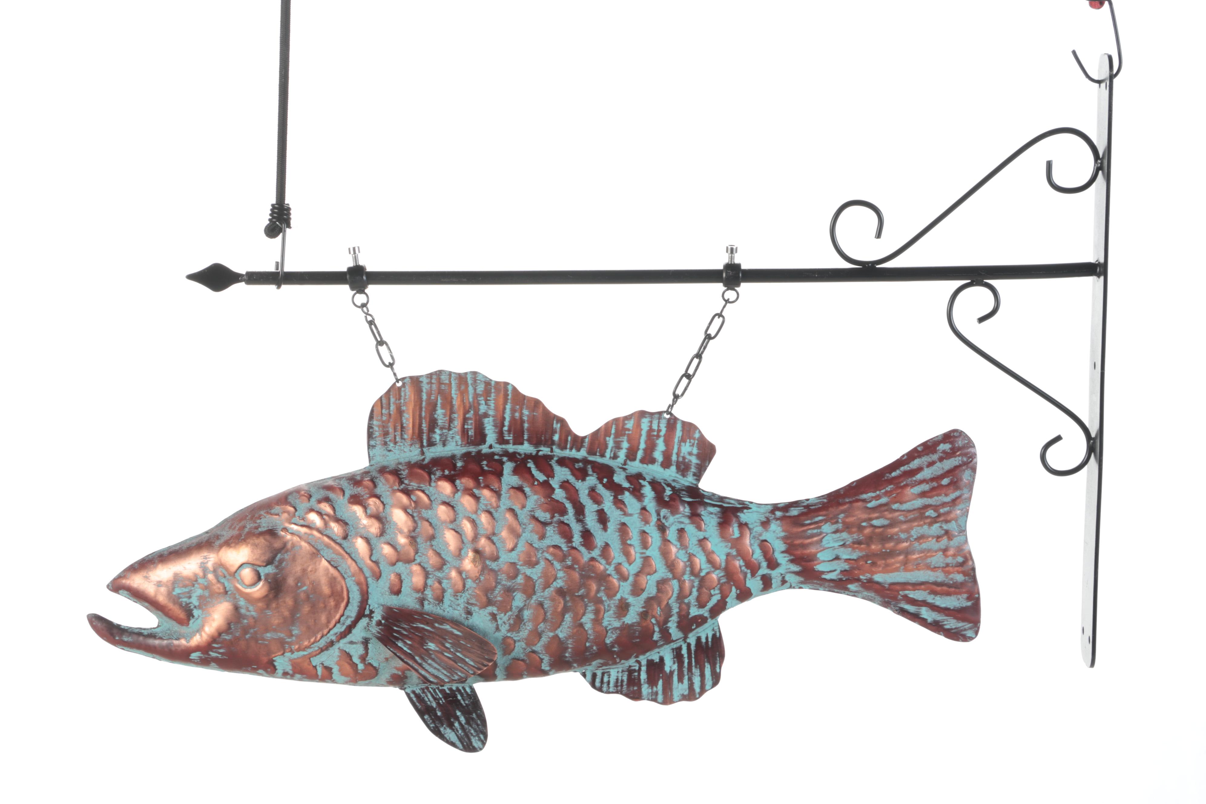 Patinated Copper Wall-Mount Hanging Fish Sign