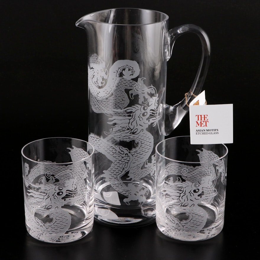 The MET "Asian Motifs" Etched Glass Pitcher and Tumblers