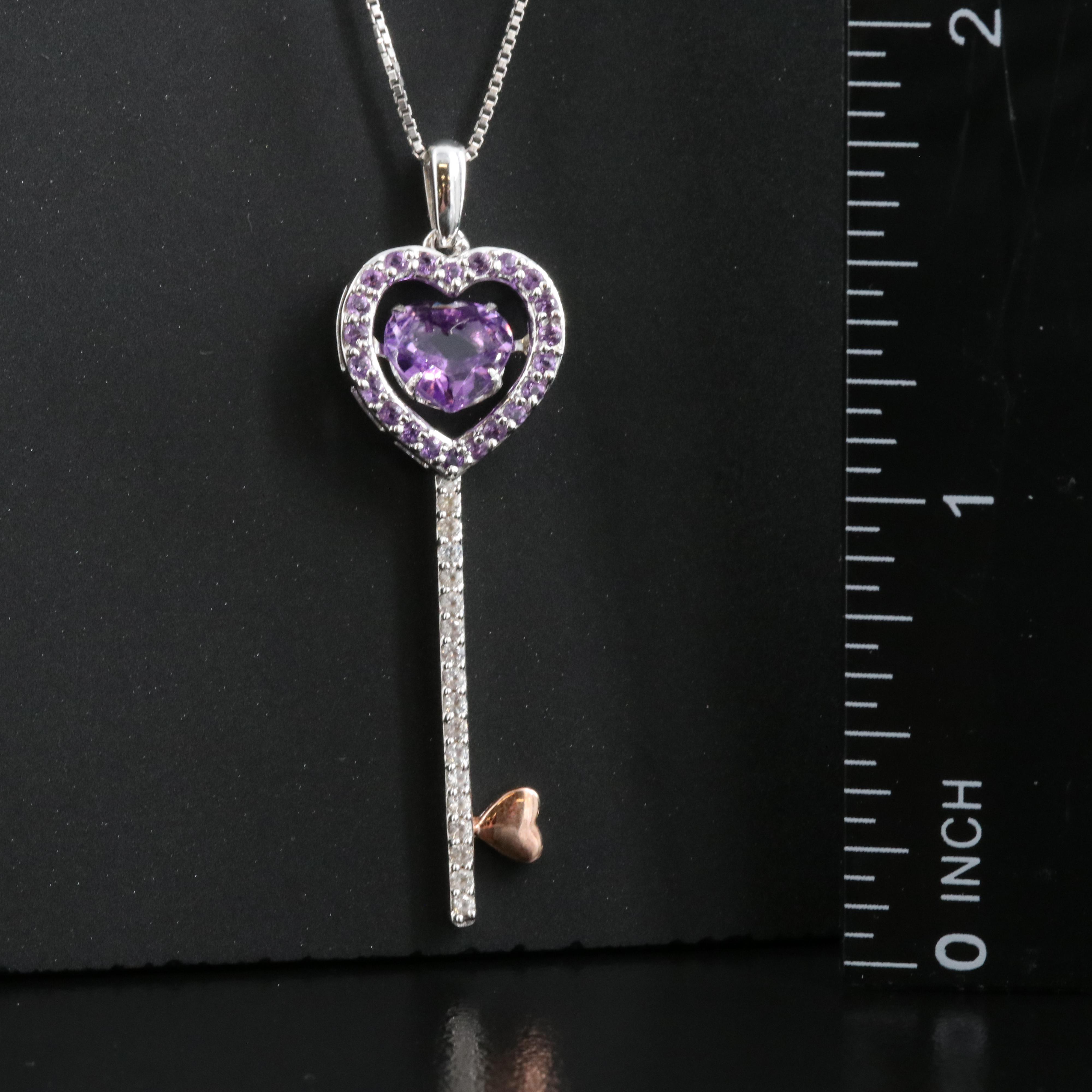 Sterling Amethyst and Sapphire Key Pendant Necklace