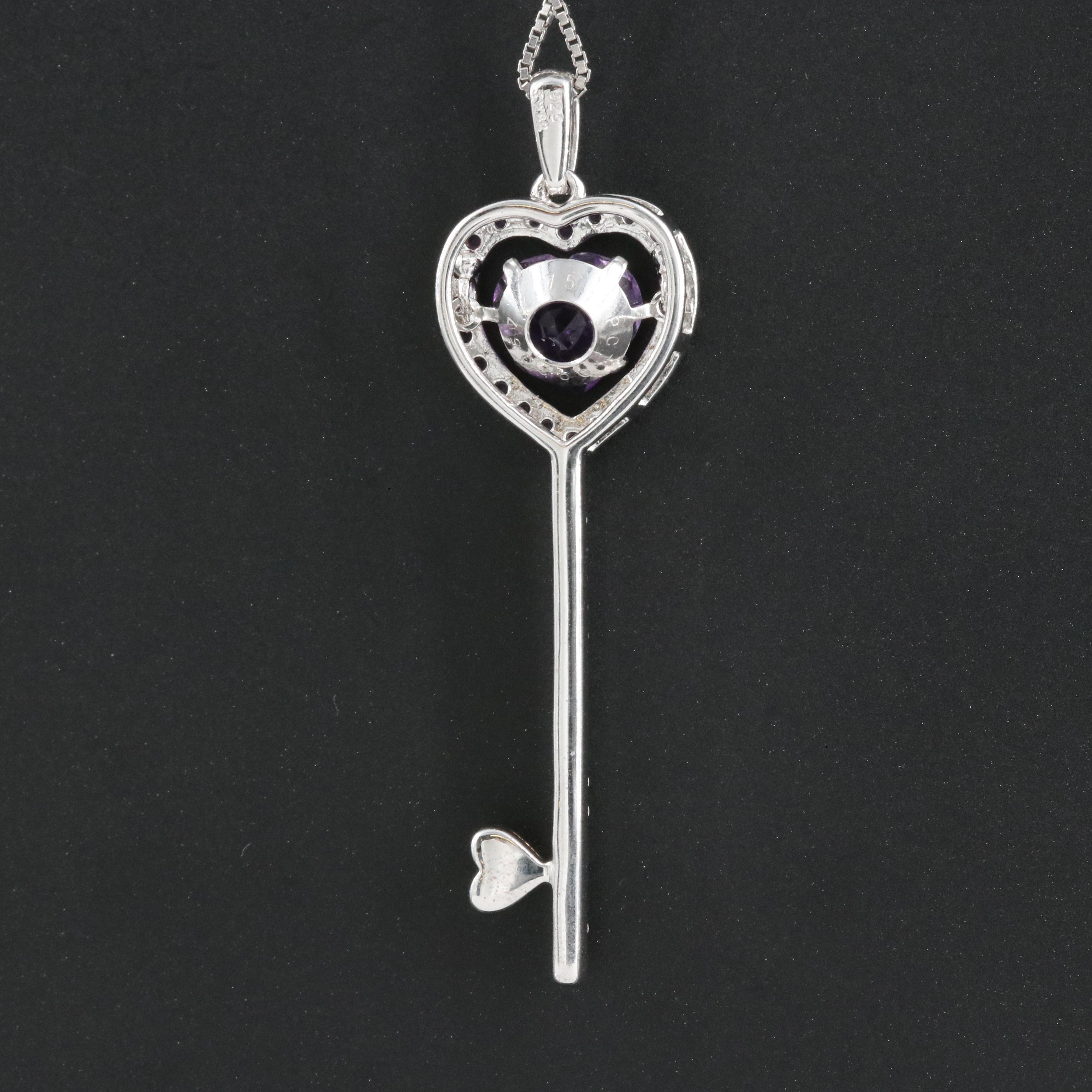 Sterling Amethyst and Sapphire Key Pendant Necklace