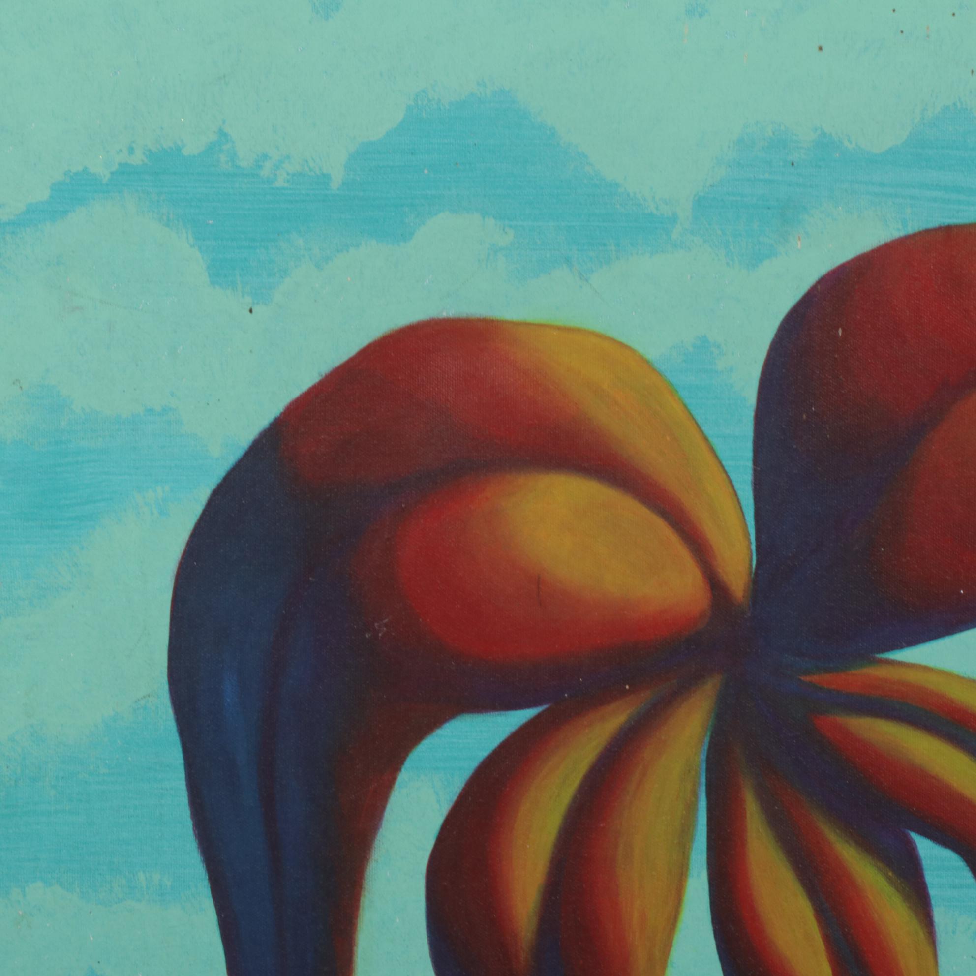 Folk Art Oil Painting of Flower, Late 20th Century