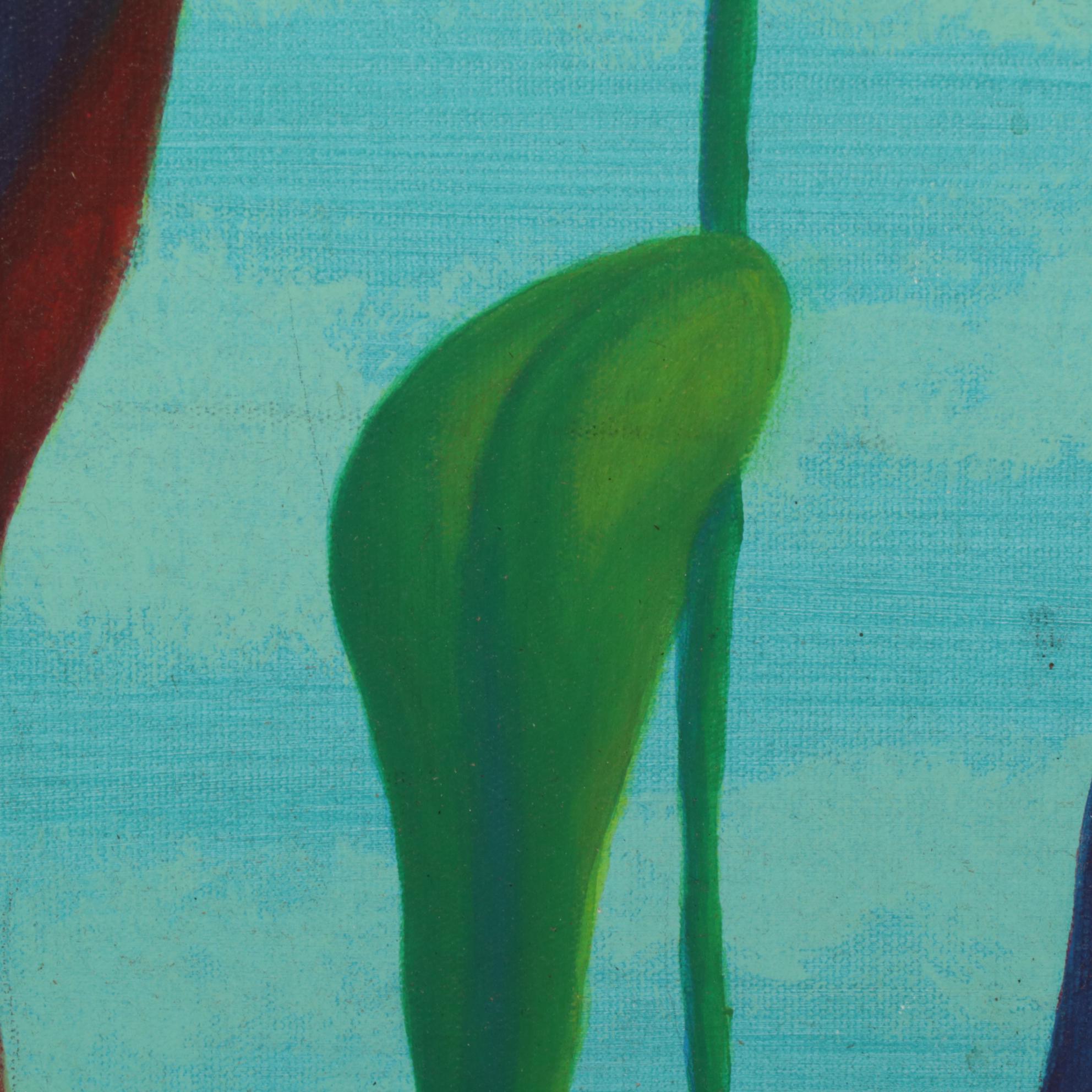 Folk Art Oil Painting of Flower, Late 20th Century