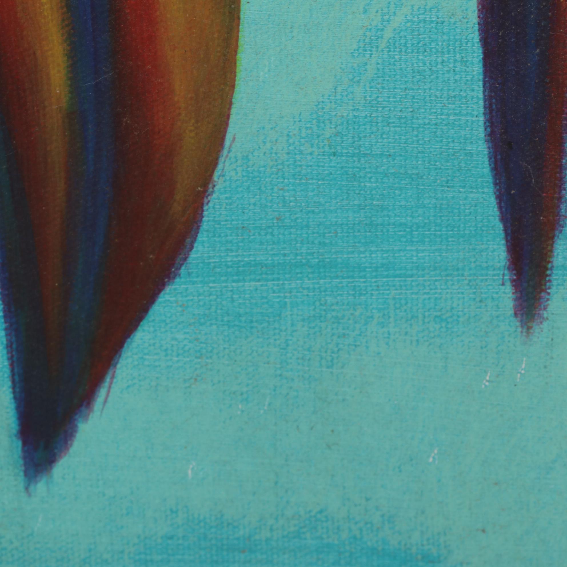 Folk Art Oil Painting of Flower, Late 20th Century