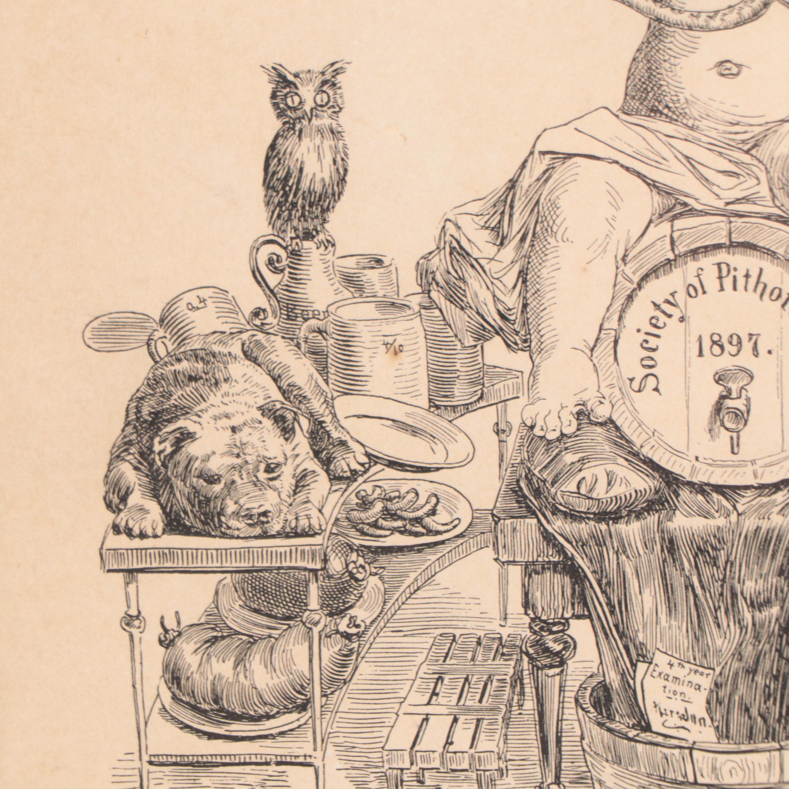 Max Broedel Lithograph "Society of Pithotomists 1897," Circa 1897