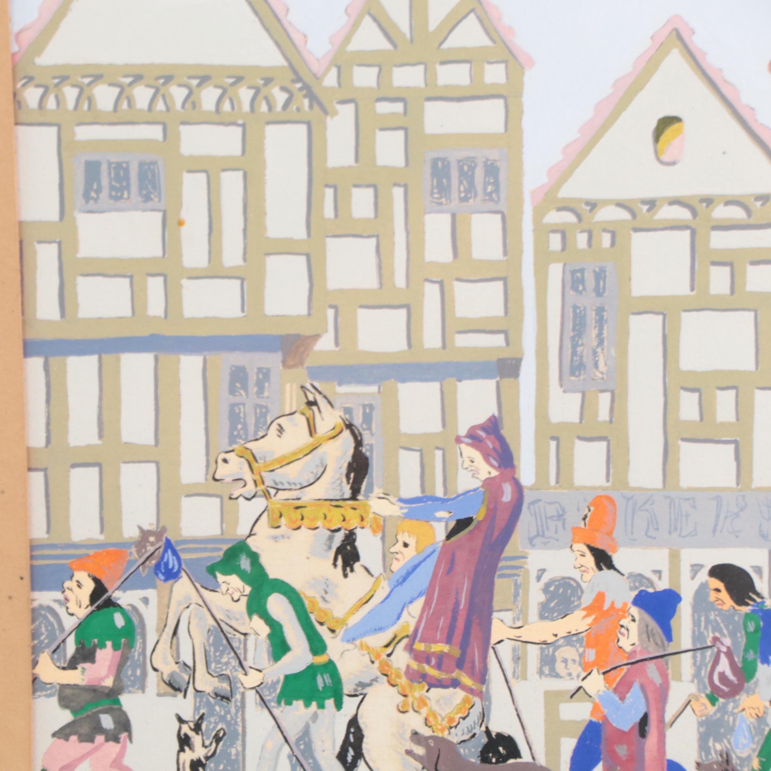 Budd Sheesley Gouache Paintings of Medieval Village Scenes