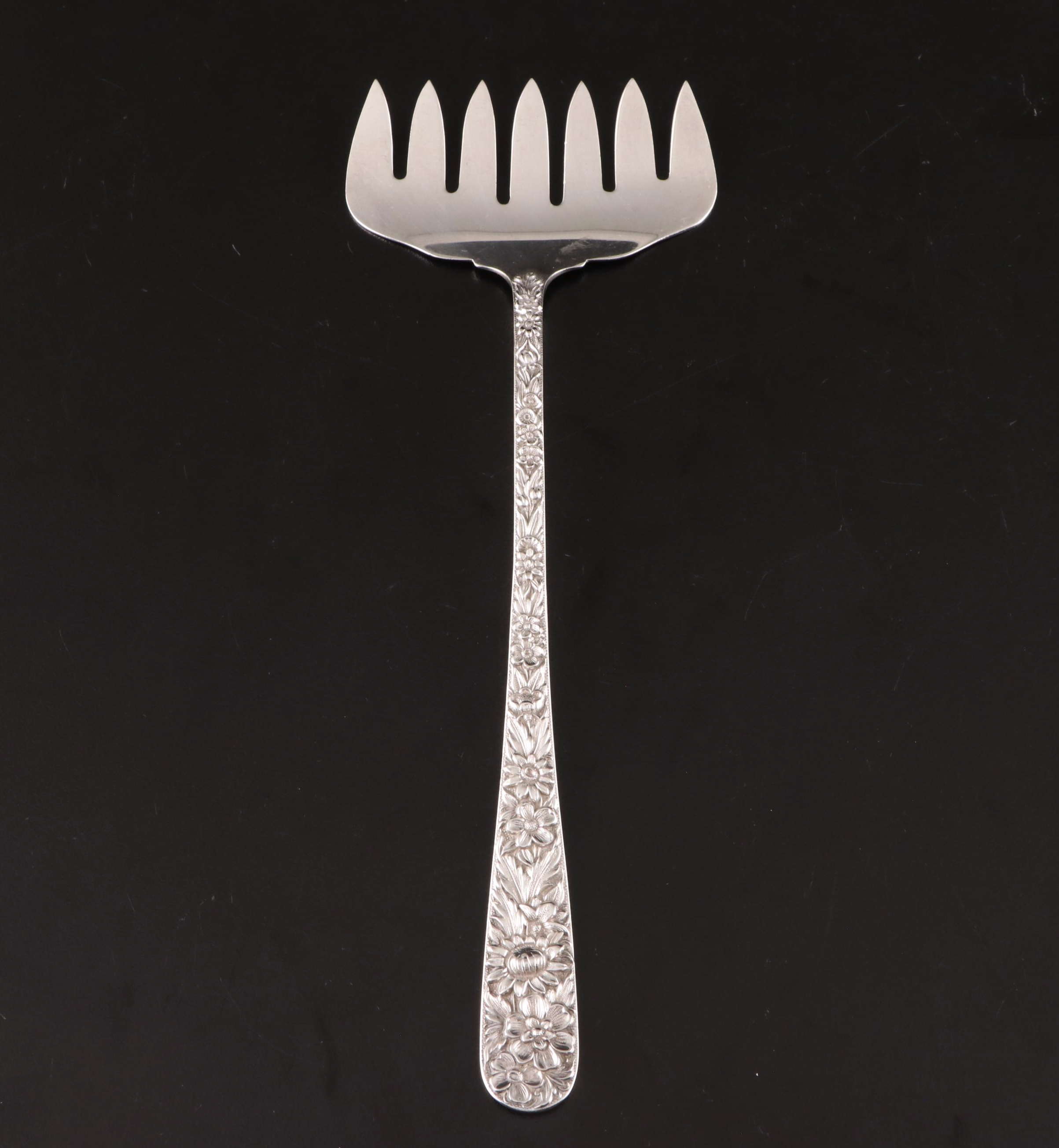 Duhme Coin Silver Serving Spoons with S. Kirk & Son and Other Sterling Flatware