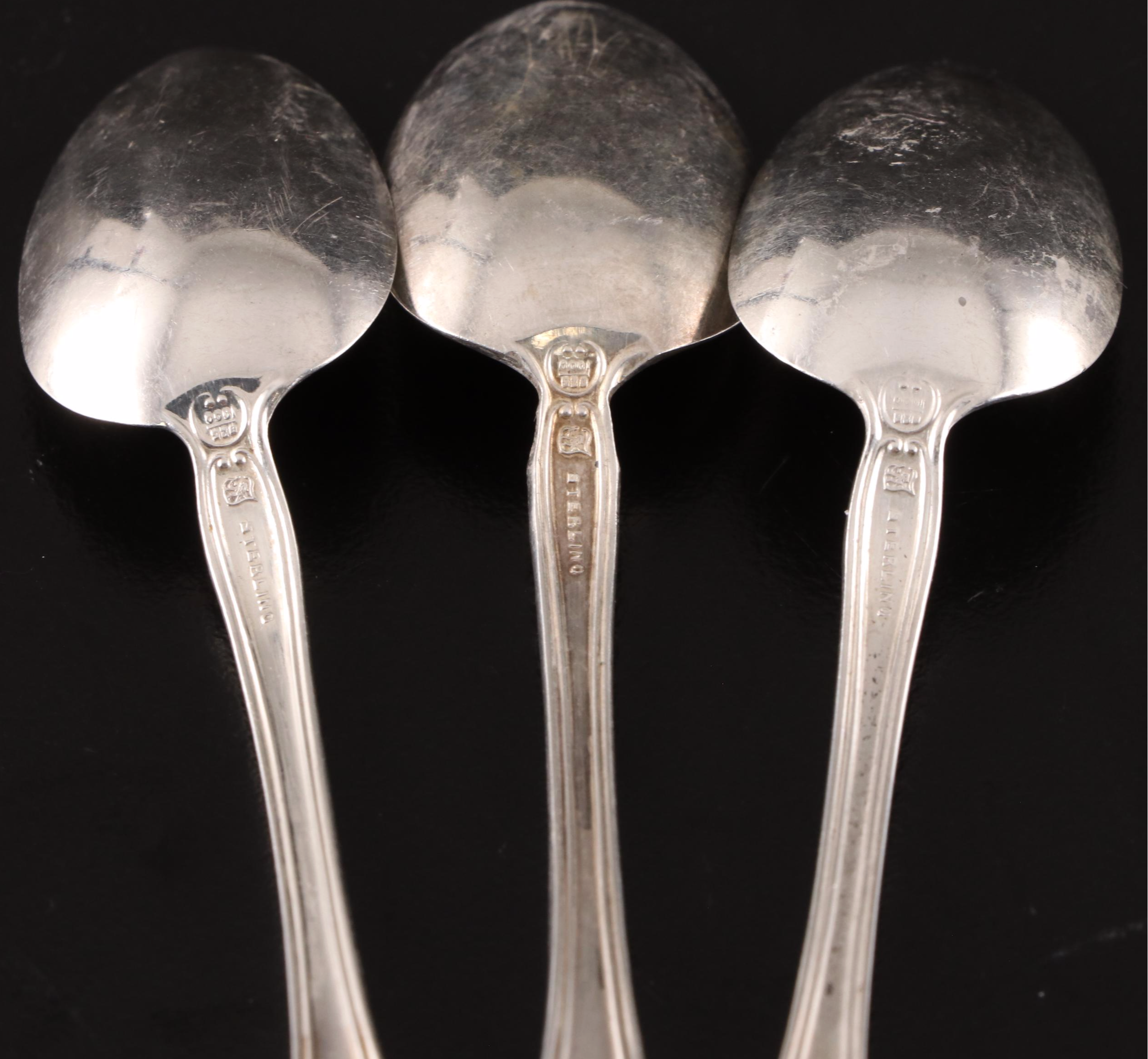 Duhme Coin Silver Serving Spoons with S. Kirk & Son and Other Sterling Flatware