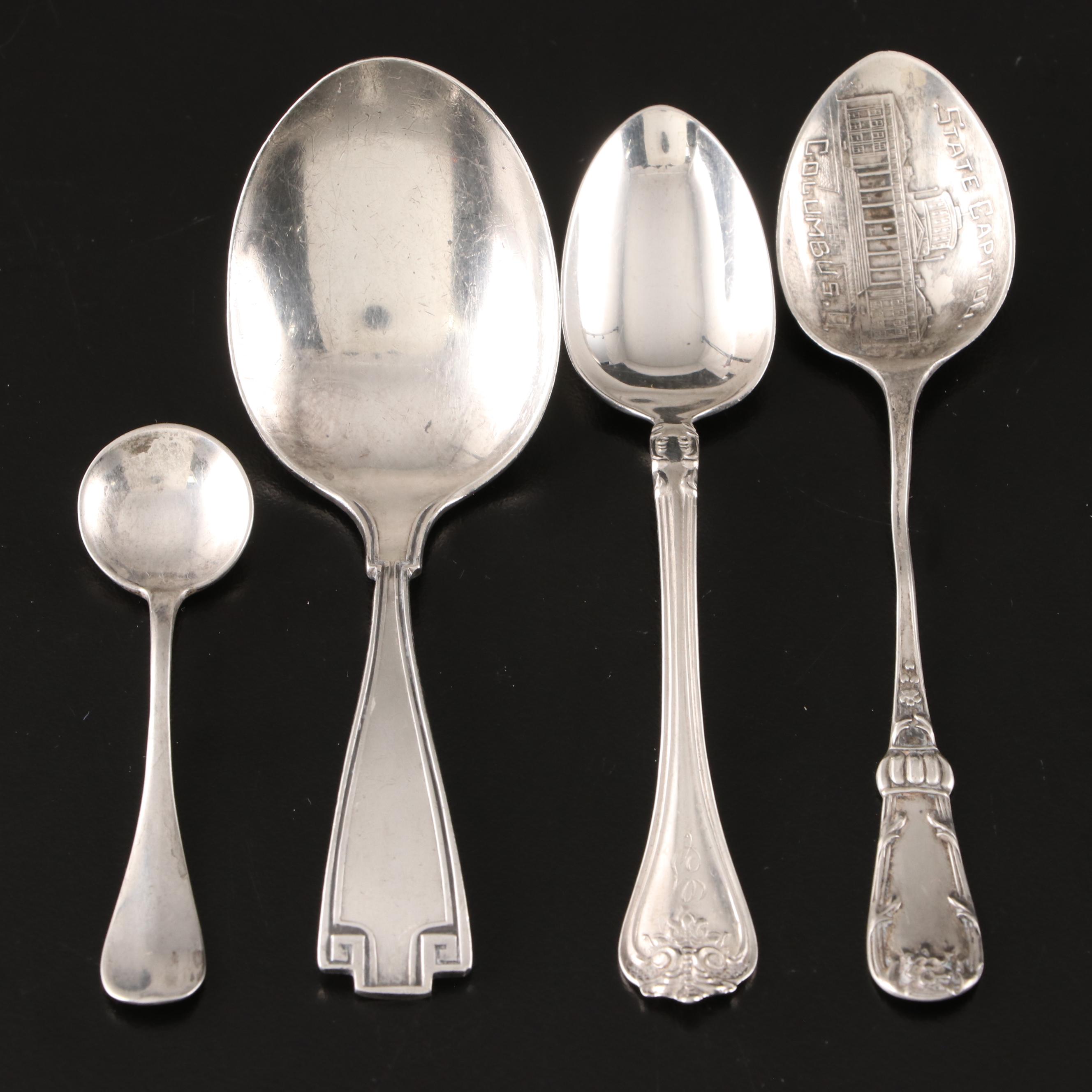 Duhme Coin Silver Serving Spoons with S. Kirk & Son and Other Sterling Flatware
