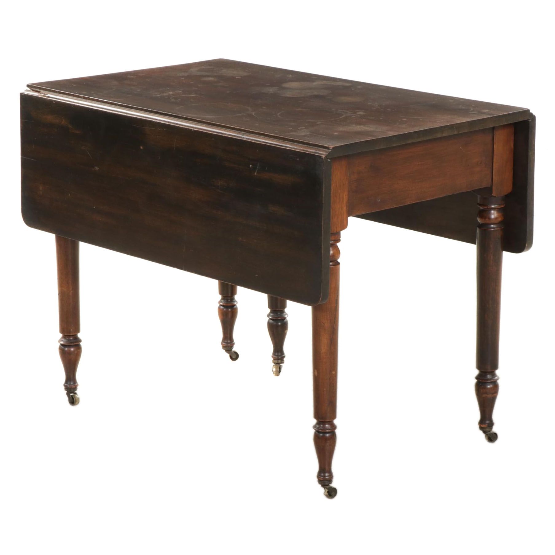 Walnut and Hardwood Drop-Leaf Table, Circa 1920