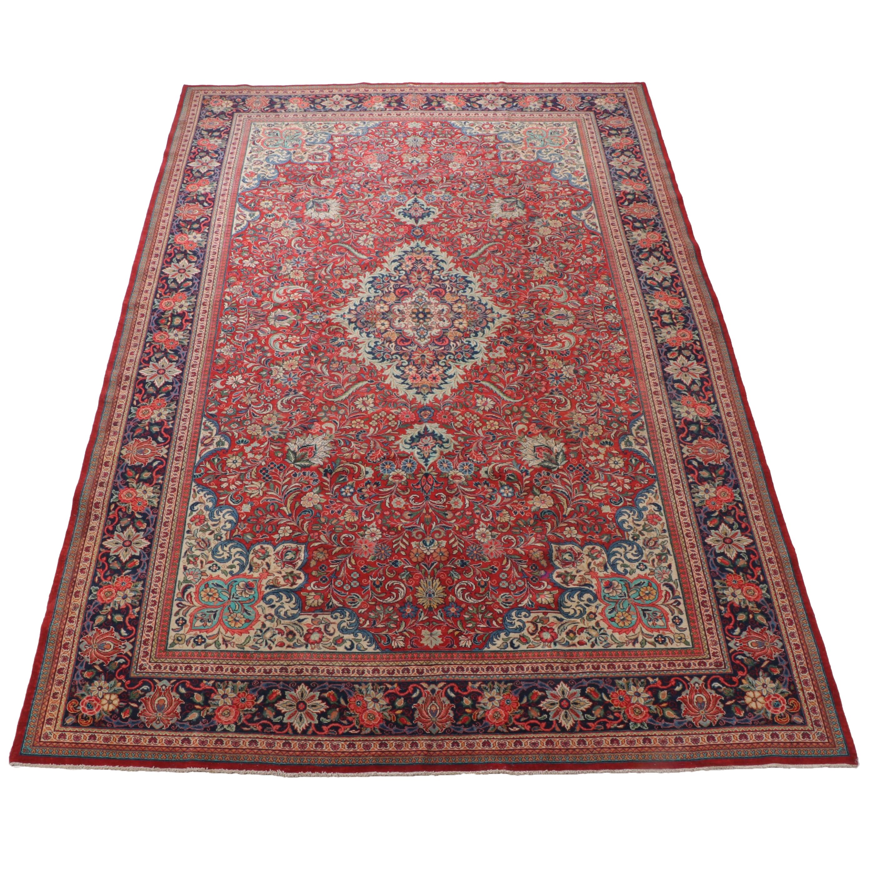 10'11 x 16' Hand-Knotted Persian Kashan Room-Sized Rug
