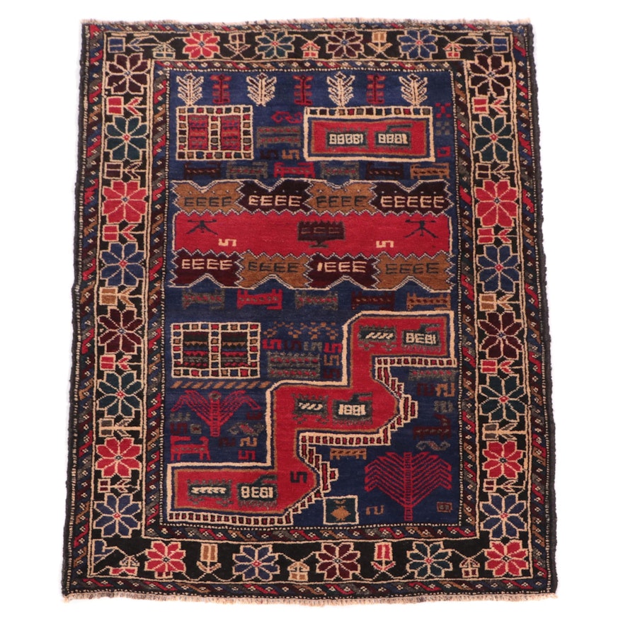 2'11 x 4'5 Hand-Knotted Afghan War Pictorial Accent Rug