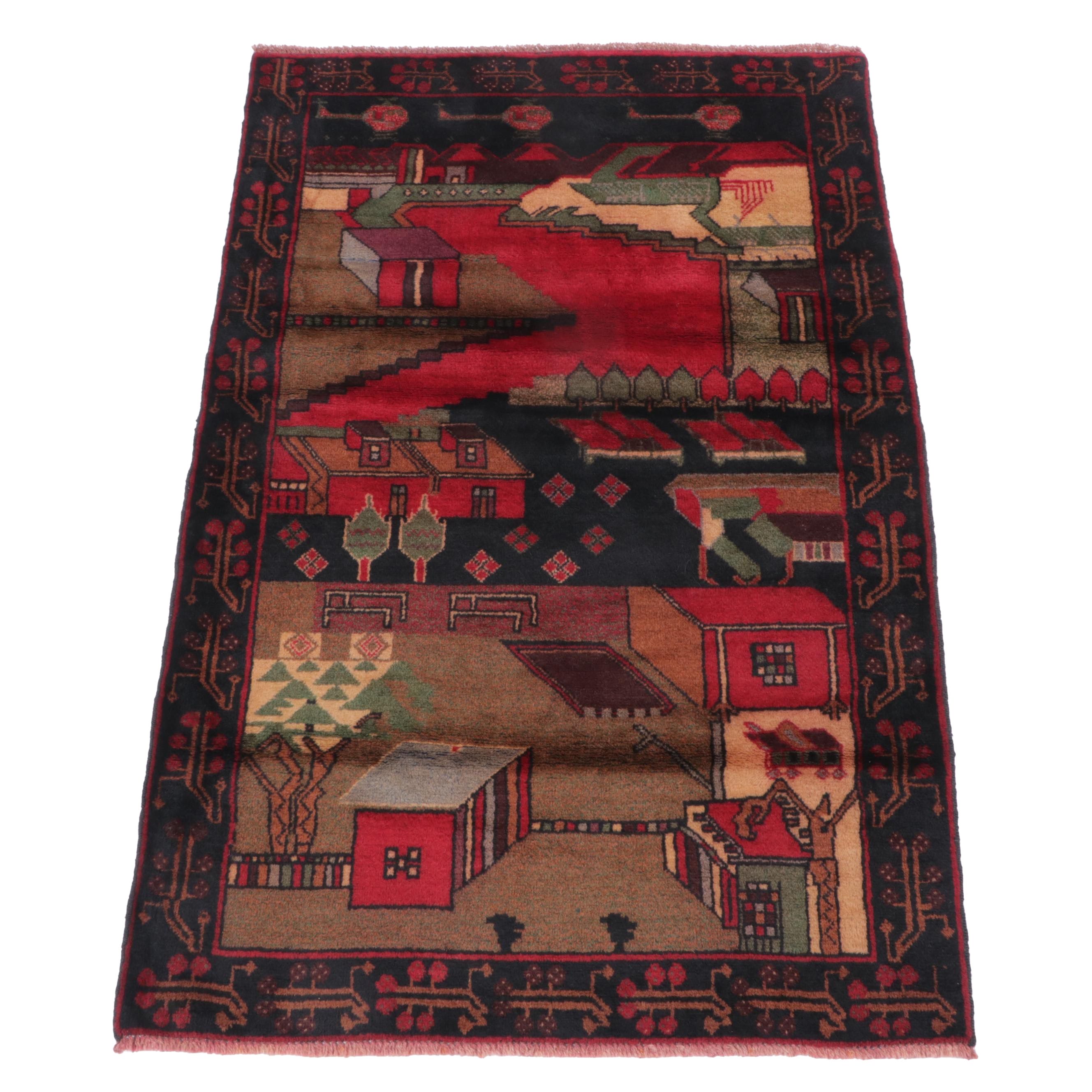 3' x 4'8 Hand-Knotted Afghan Pictorial Accent Rug