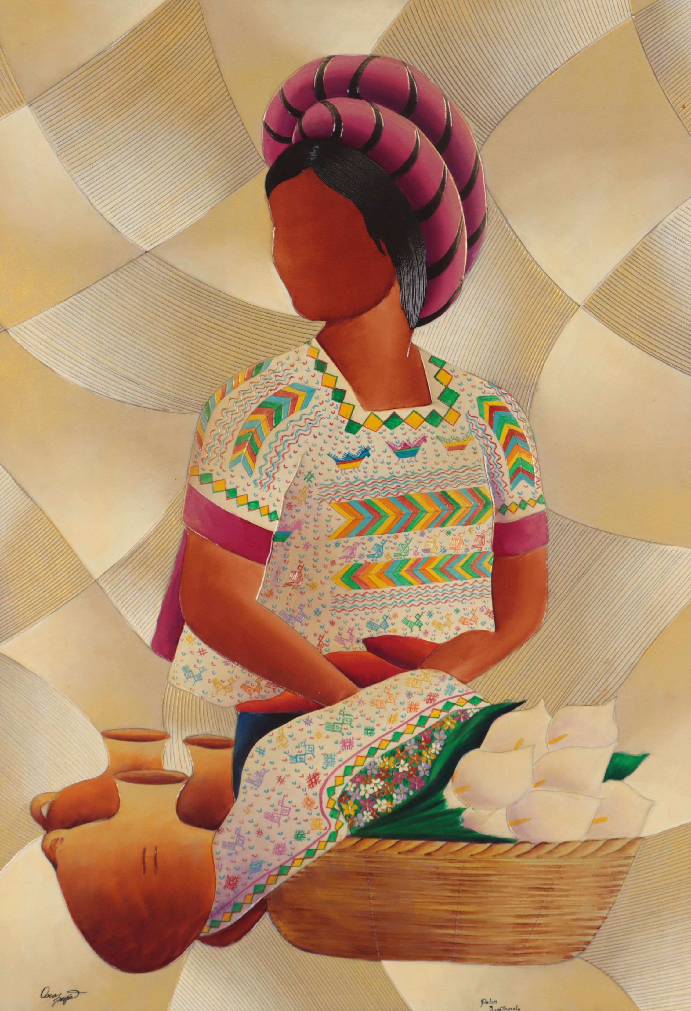 Oscar Payés Mixed Media Painting "Palín, Guatemala," 1986