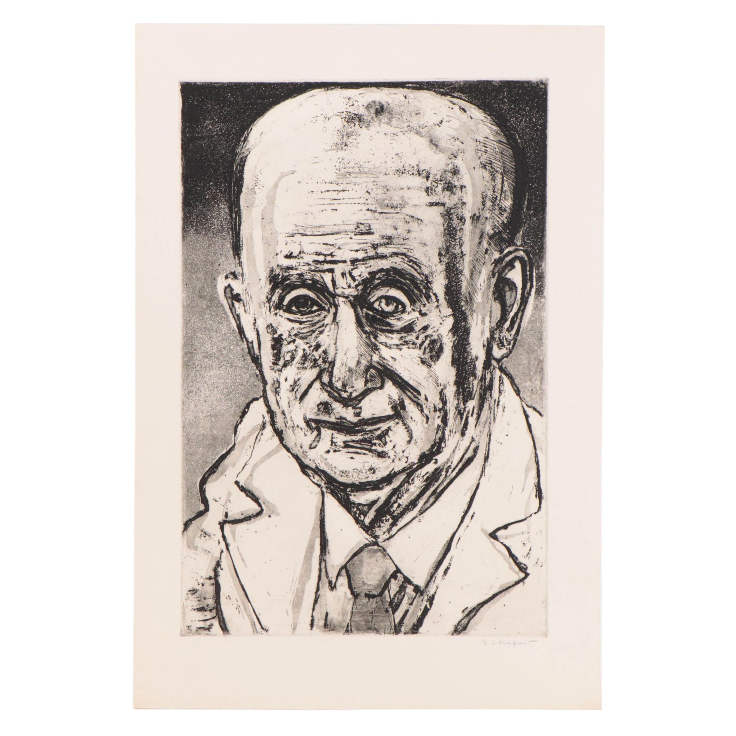 Sidney Chafetz Etching With Aquatint "Dr. Zollinger," 1975