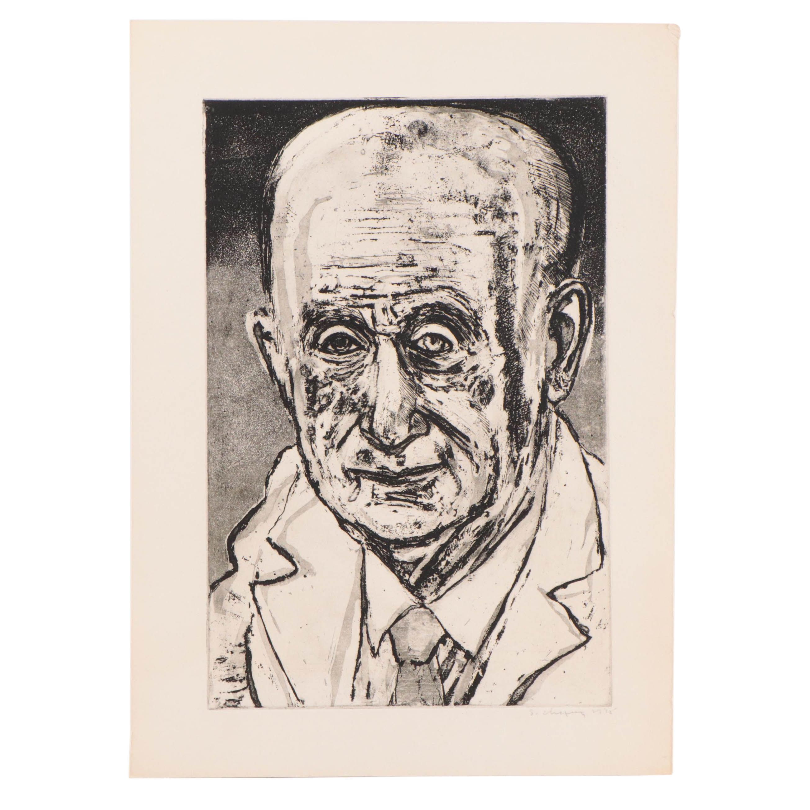 Sidney Chafetz Etching With Aquatint "Dr. Zollinger," 1975