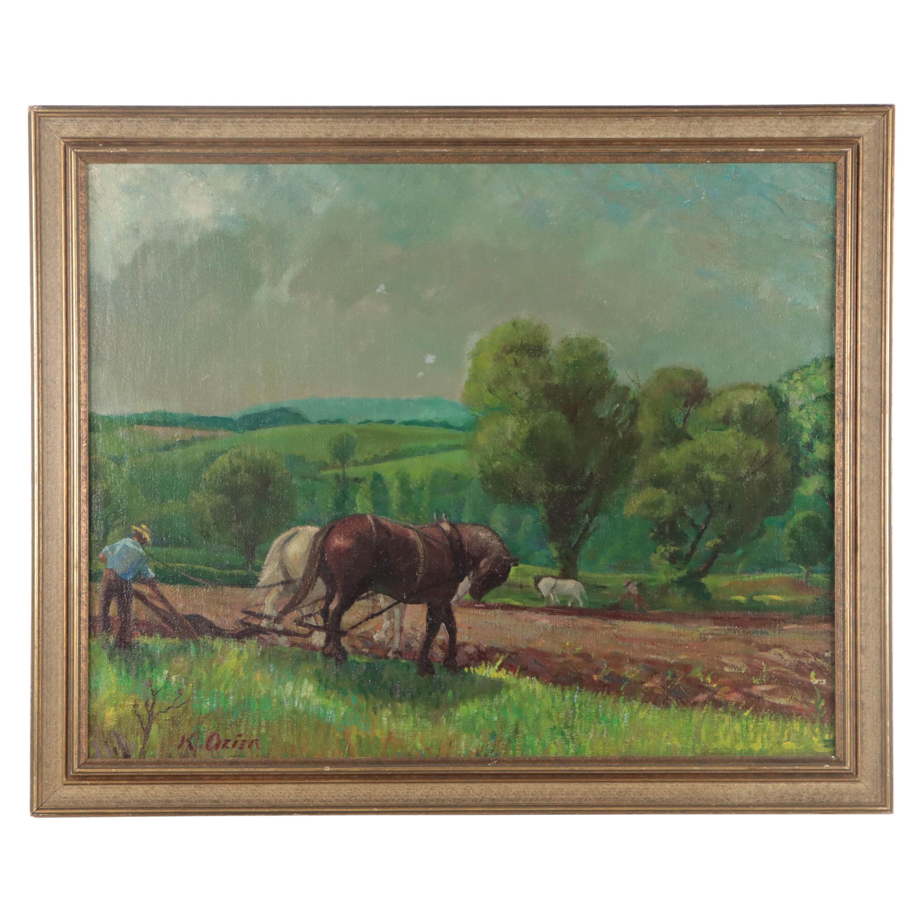 Kenneth H. Ozier Landscape Oil Painting, Mid to Late 20th Century