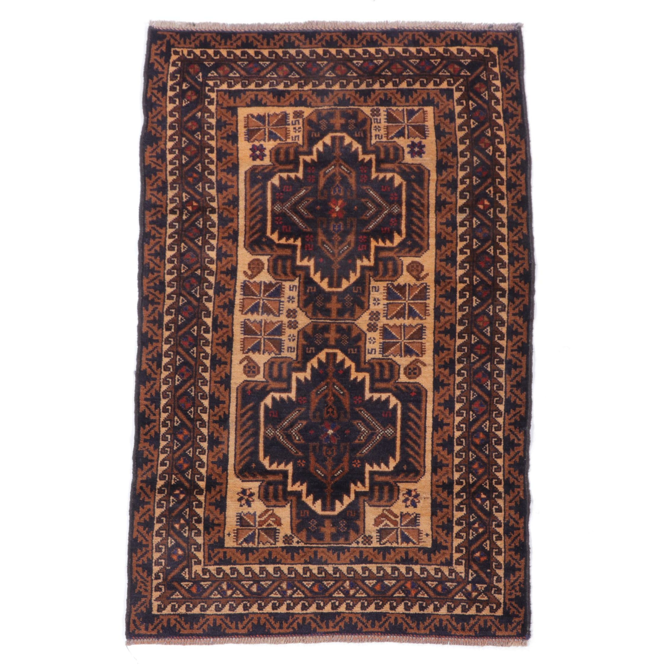 2'8 x 4'11 Hand-Knotted Afghan Baluch Accent Rug
