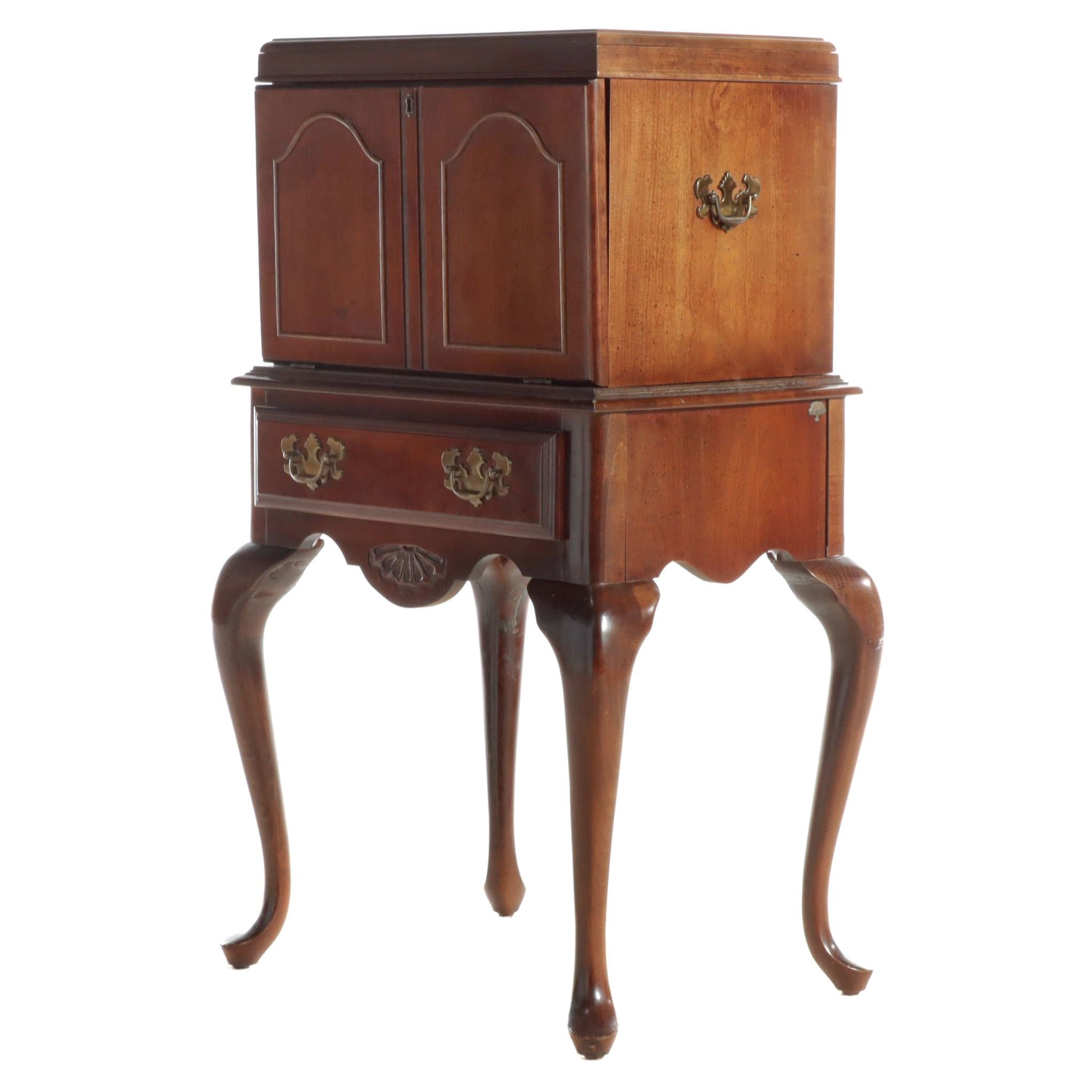 American Drew Queen Anne Style Cherry Silver Chest-on-Stand, Late 20th Century