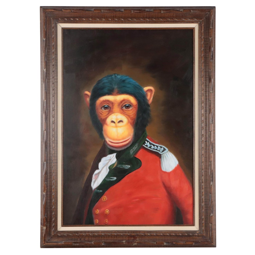 Chimpanzee in Military Uniform Oil Painting