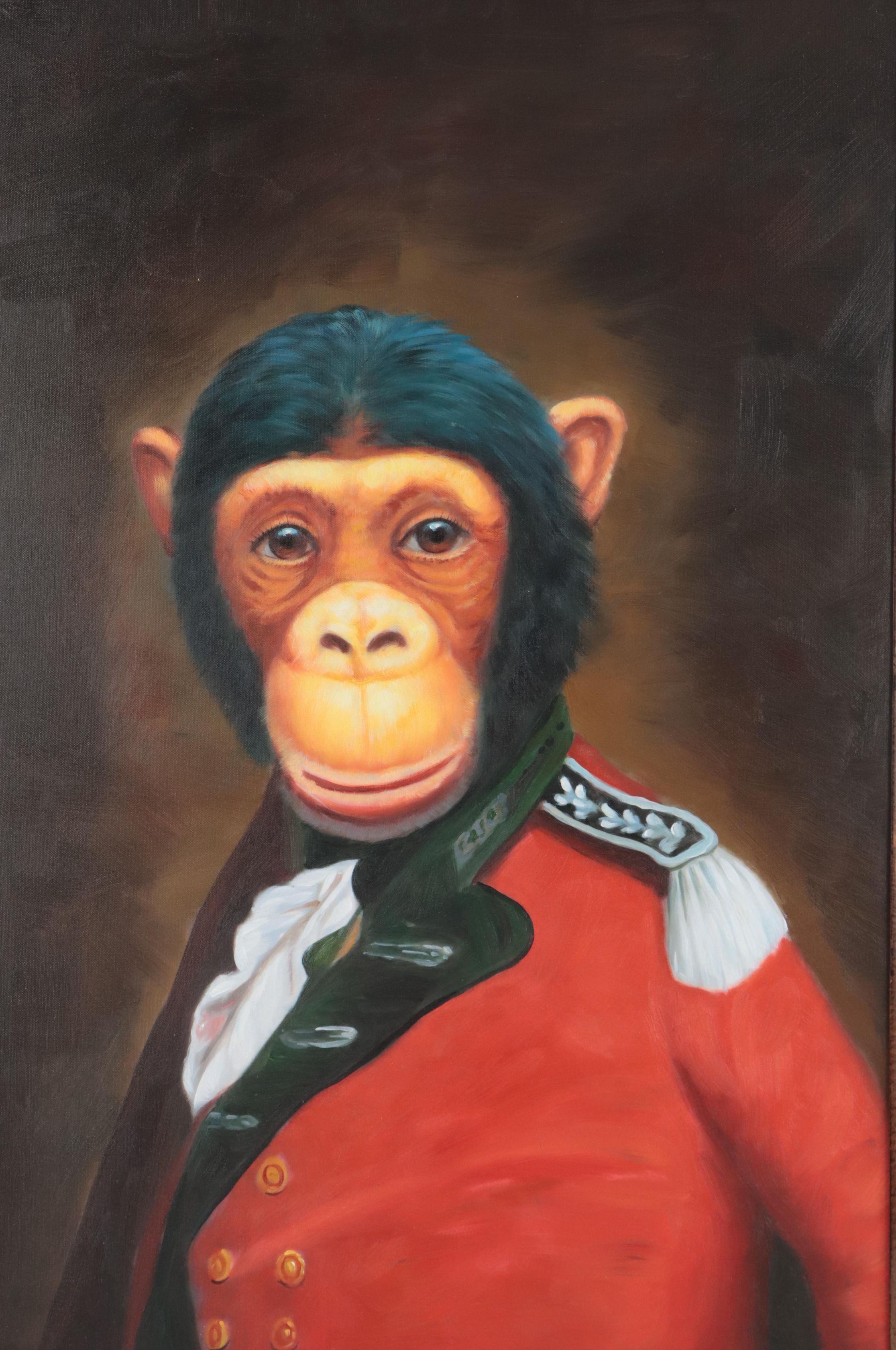 Chimpanzee in Military Uniform Oil Painting