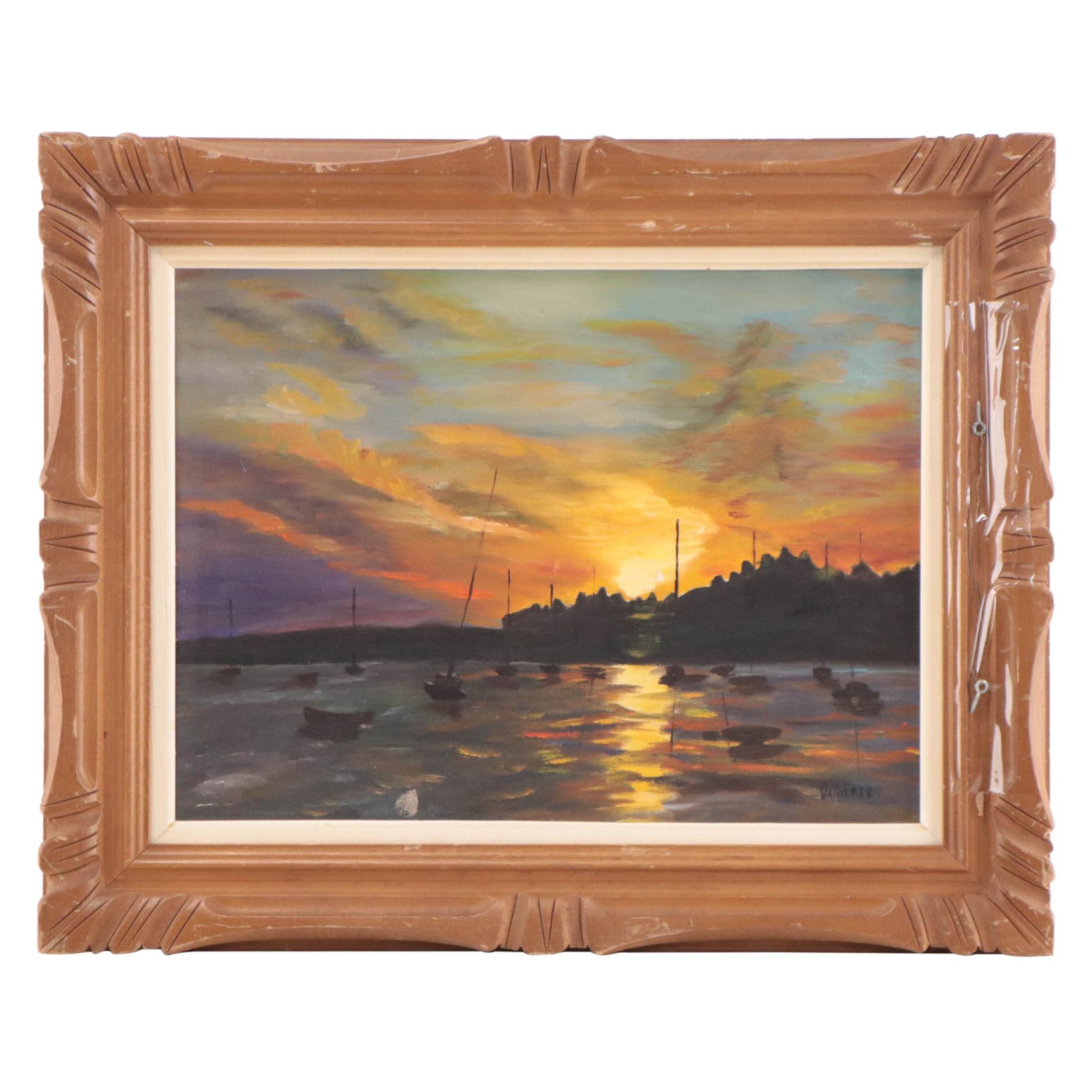 Laurence Vallieres Landscape Oil Painting of Sailboats on Lake