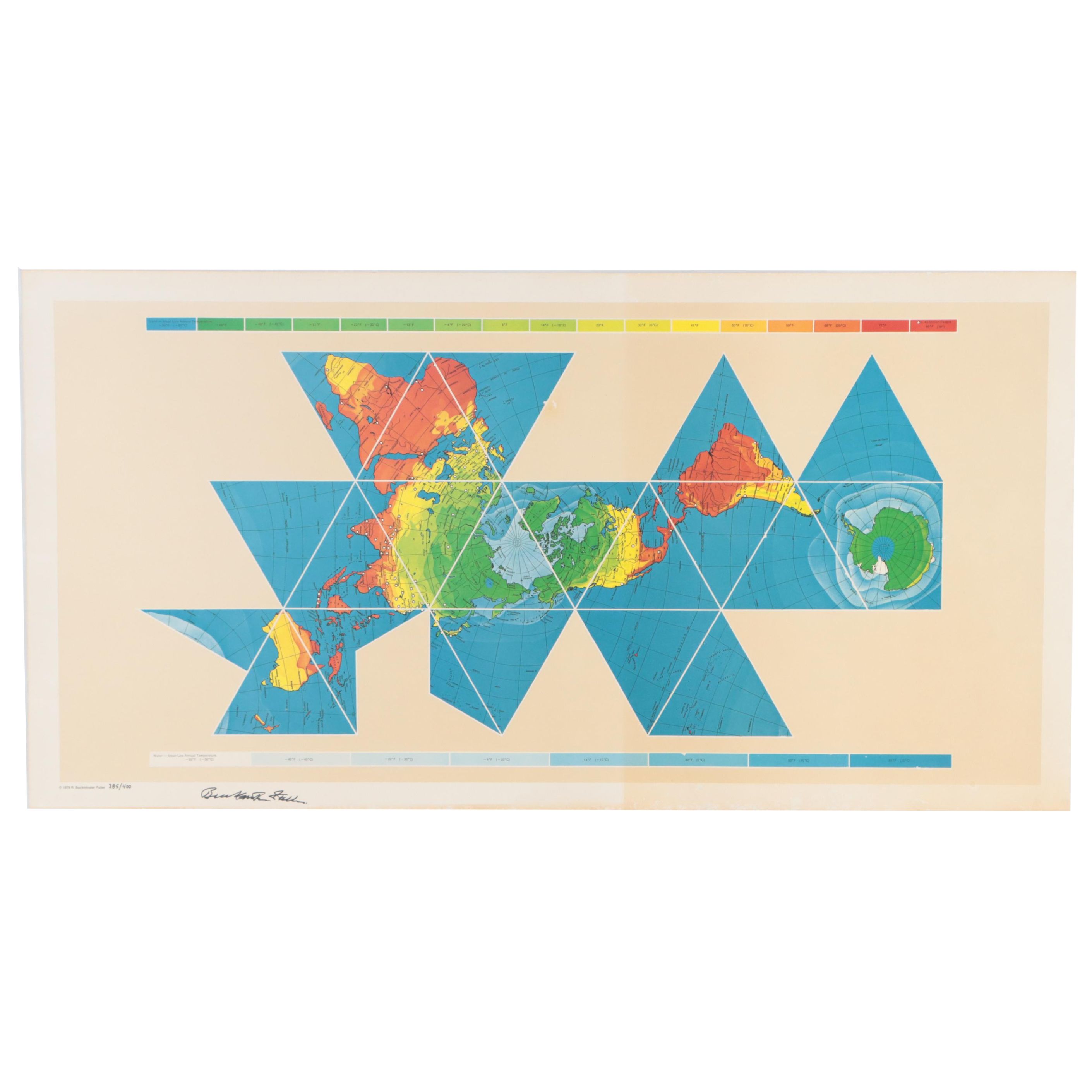 Buckminster Fuller Halftone Map "Dymaxion Airocean World Map," 1979