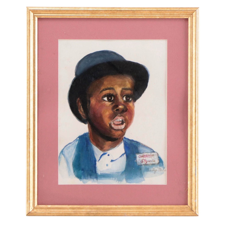 Marilyn Mars Portrait Watercolor Painting of Stymie From Little Rascals