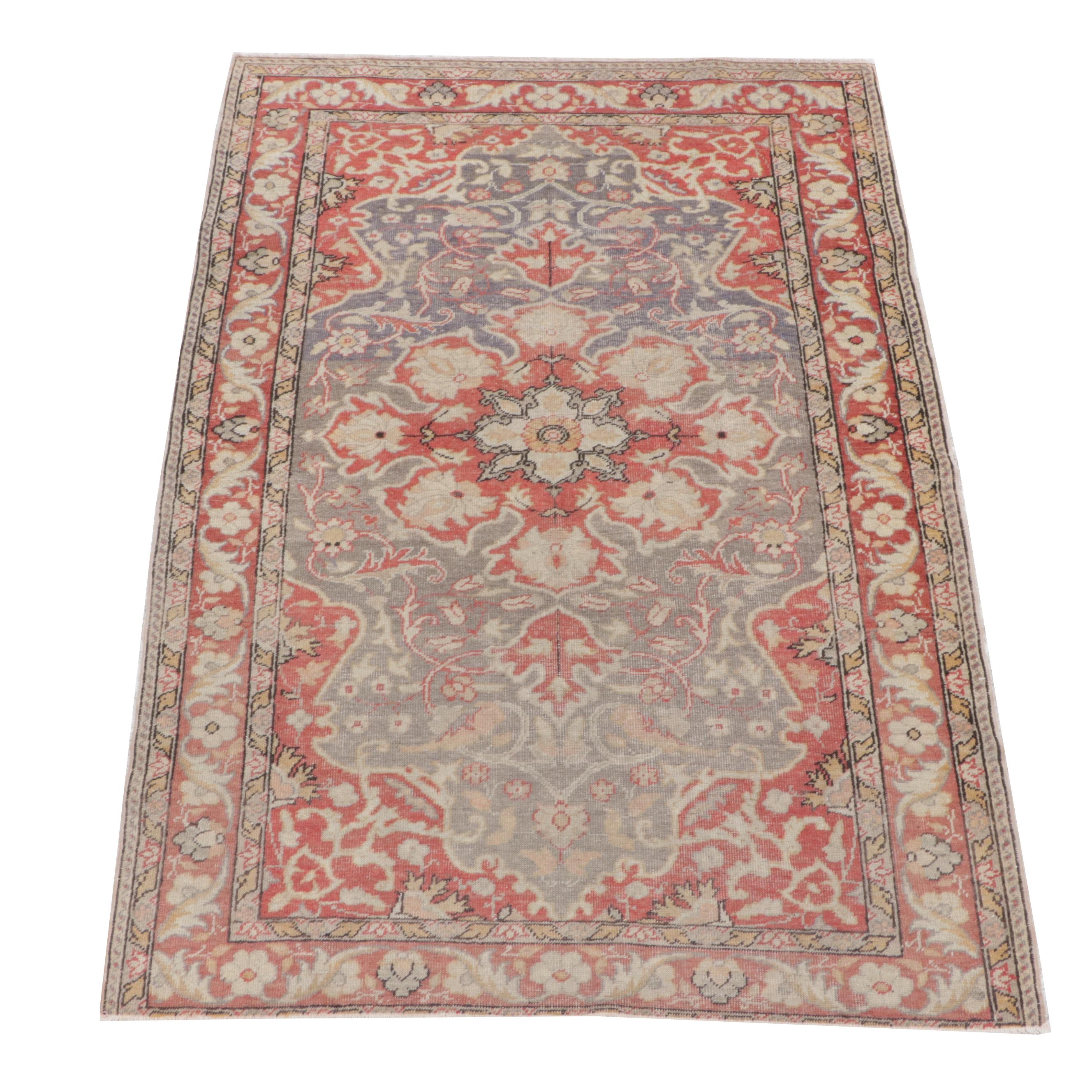4'1 x 6' Hand-Knotted Turkish Hereke Area Rug
