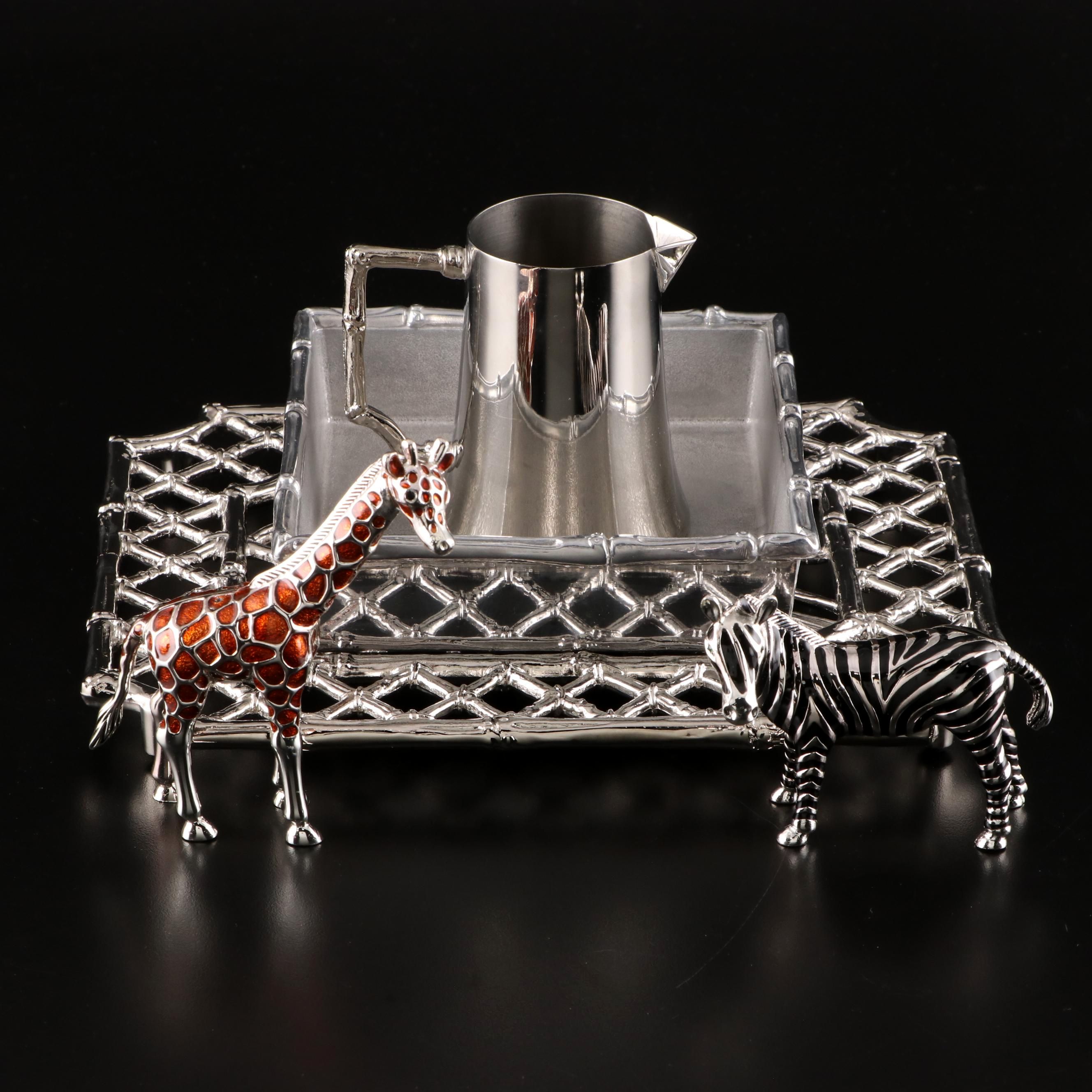 Michael Aram Trivet and Creamer with Mariposa Bowl and Godinger Shakers