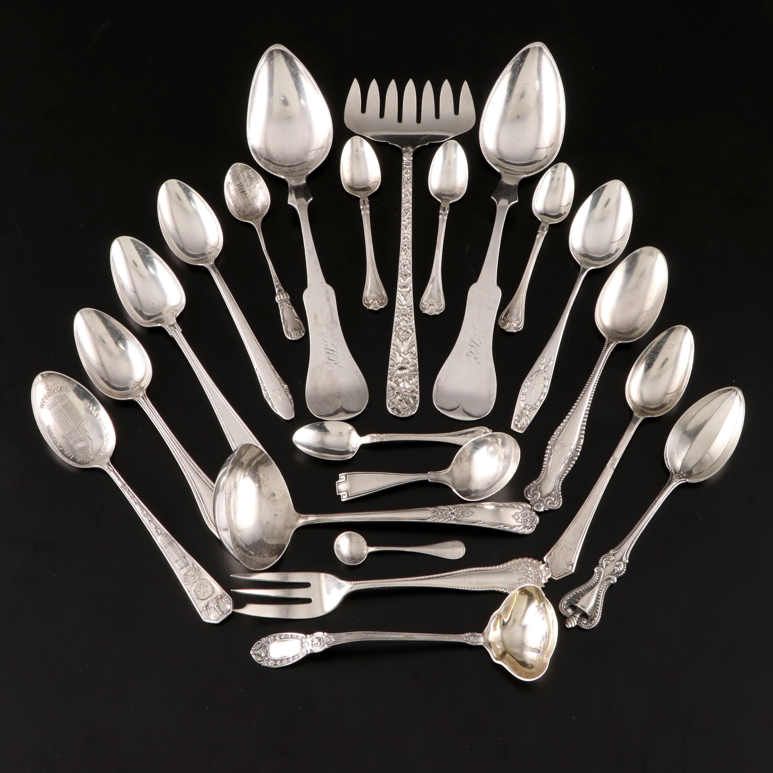 Duhme Coin Silver Serving Spoons with S. Kirk & Son and Other Sterling Flatware
