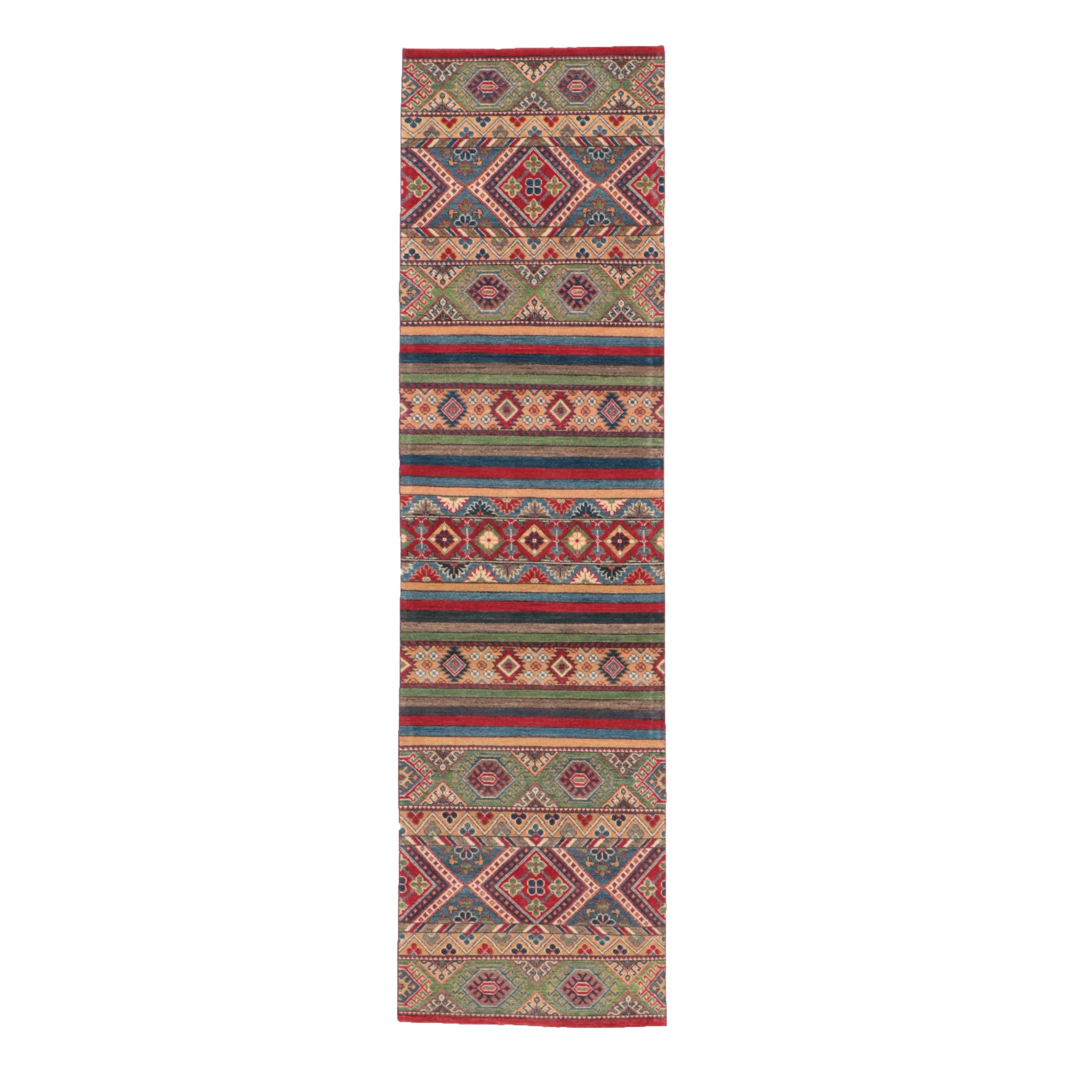 2'8 x 9'9 Hand-Knotted Afghan Kazak Carpet Runner